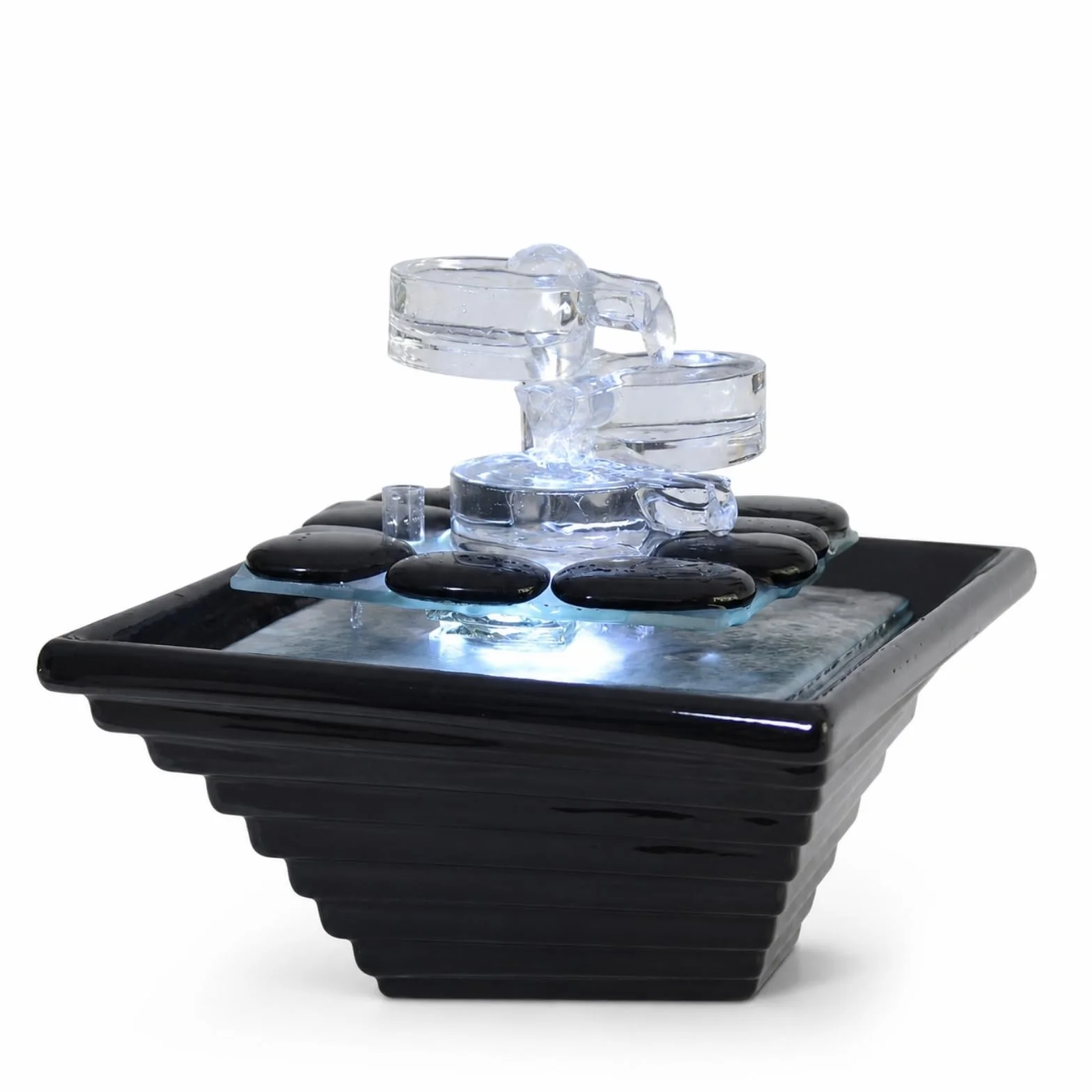 Fontaine d’Intérieur en Céramique et Verre Himalaya Zen’Light 20x23x23cm Méditation Zen