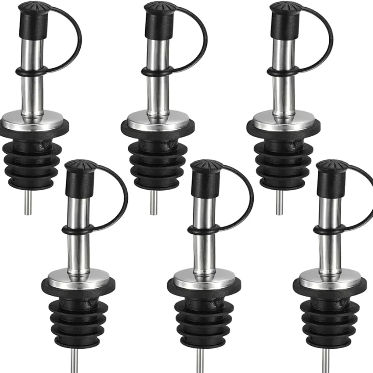 Bouchons à vin 30 pièces verseur de bec bouteille d'huile en acier inoxydable avec bouchon flacon liège distributeur d' for garder le Champagne frais(Black)