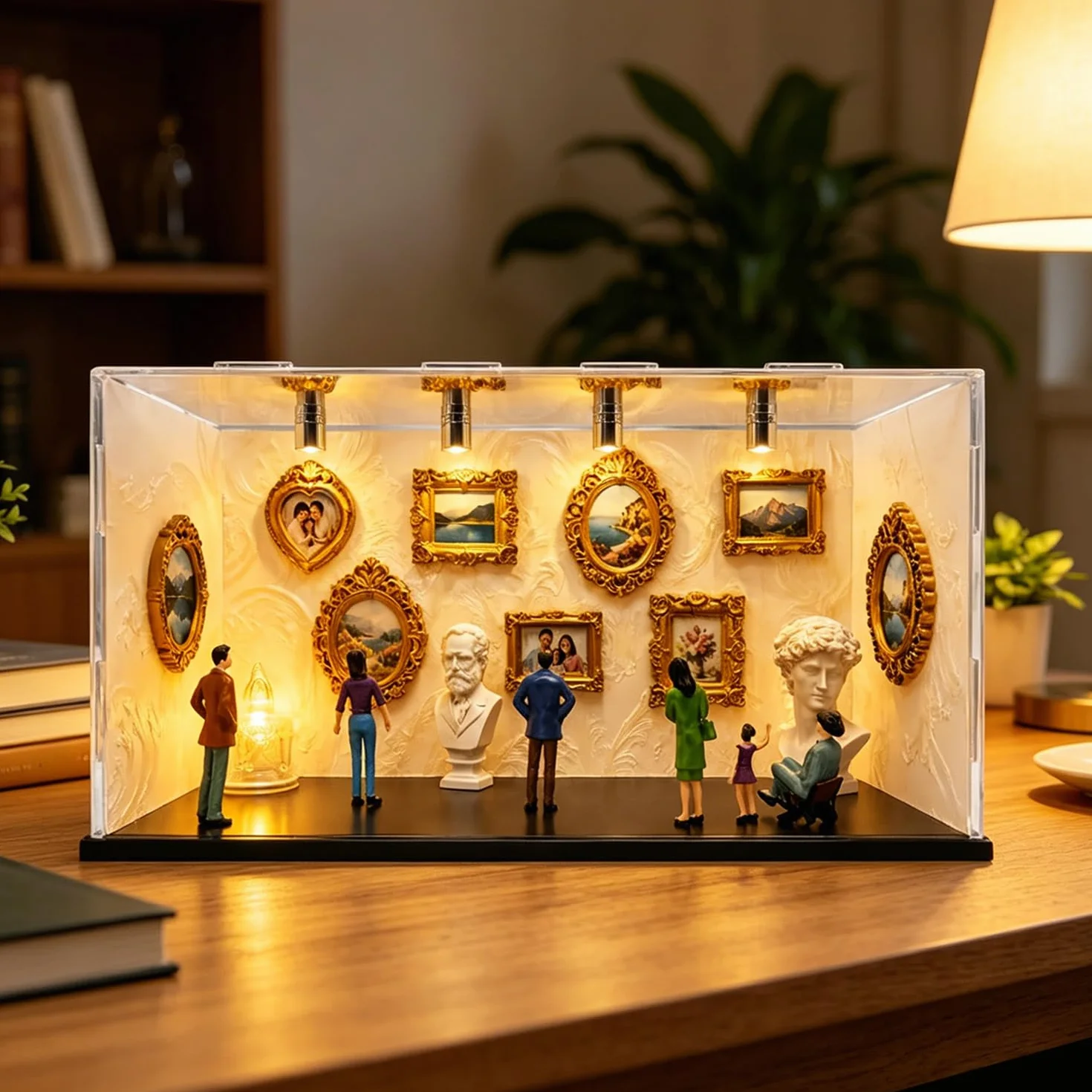 Boîte d'ombres miniature à faire soi-même avec 6 figurines et 9 cadres dorés