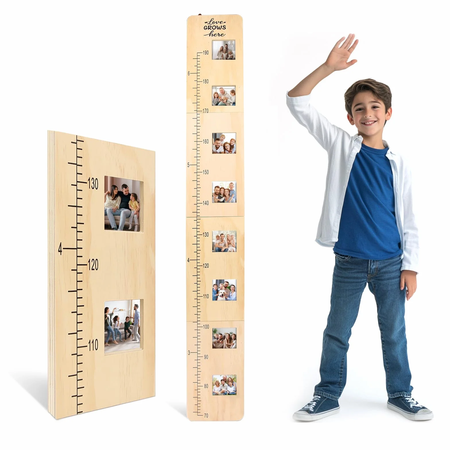 Toise Enfant Bois Massif Personnalisée 70-190 cm avec Cadre Photo Cadeau