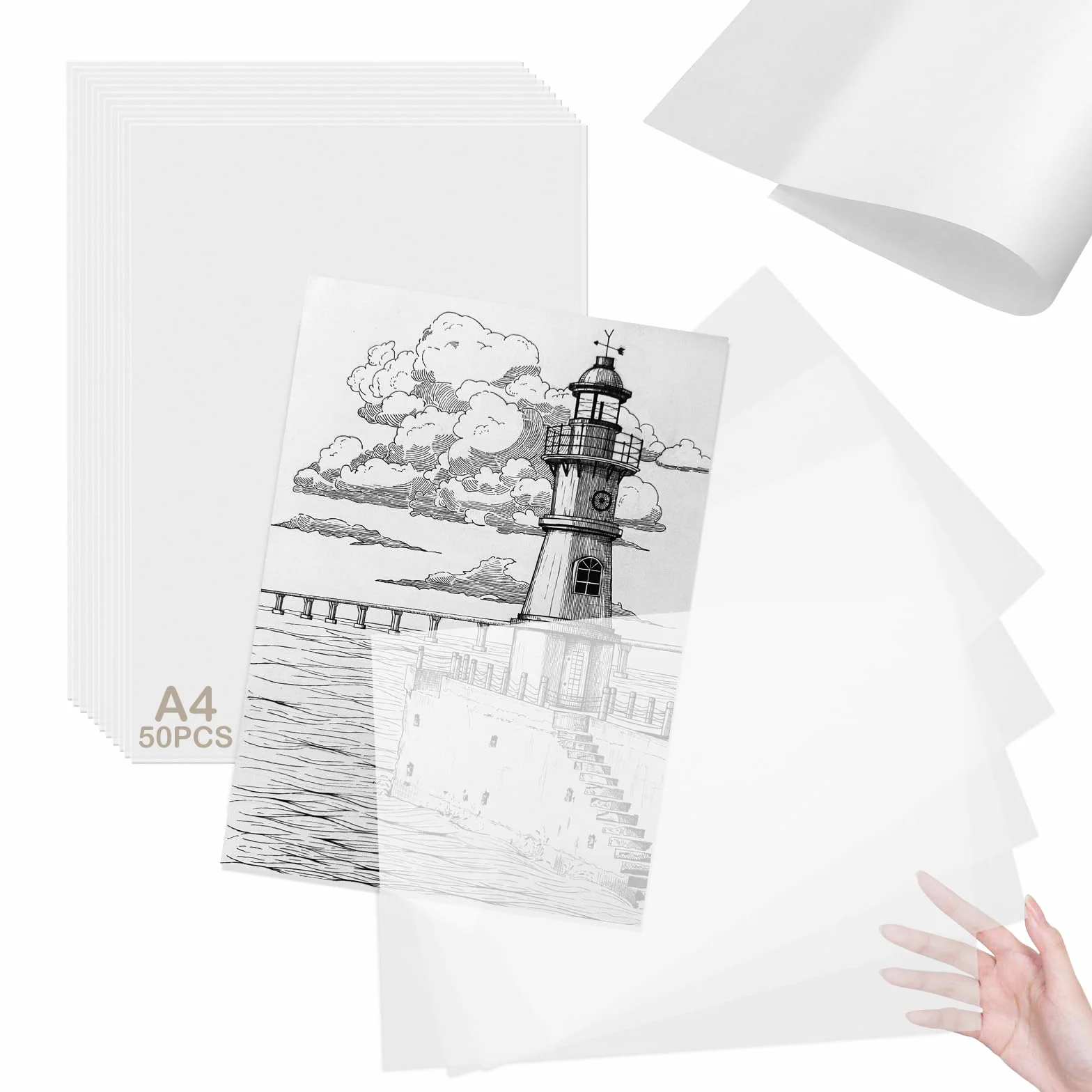 Papier Calque A4 55g/m² Transparent 50 Feuilles 210x297mm pour Patron Couture Dessin Copie