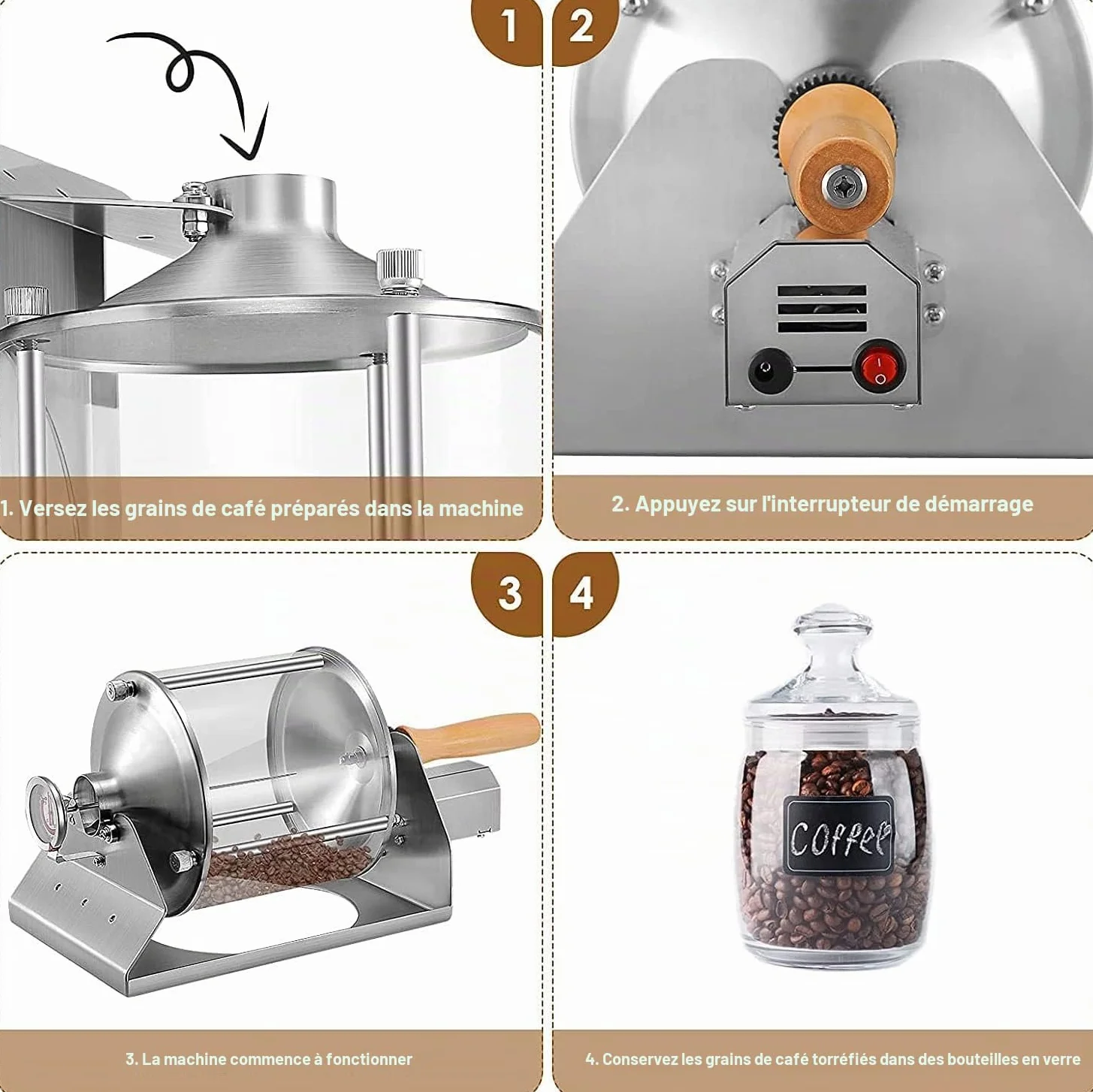 Machine à torréfier les grains de café et les noix 500g