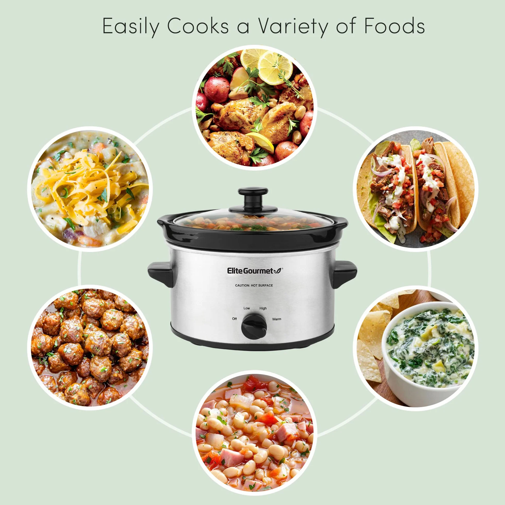 Elite Gourmet MST-275XS Mijoteuse ovale 1,9 L acier inoxydable température réglable