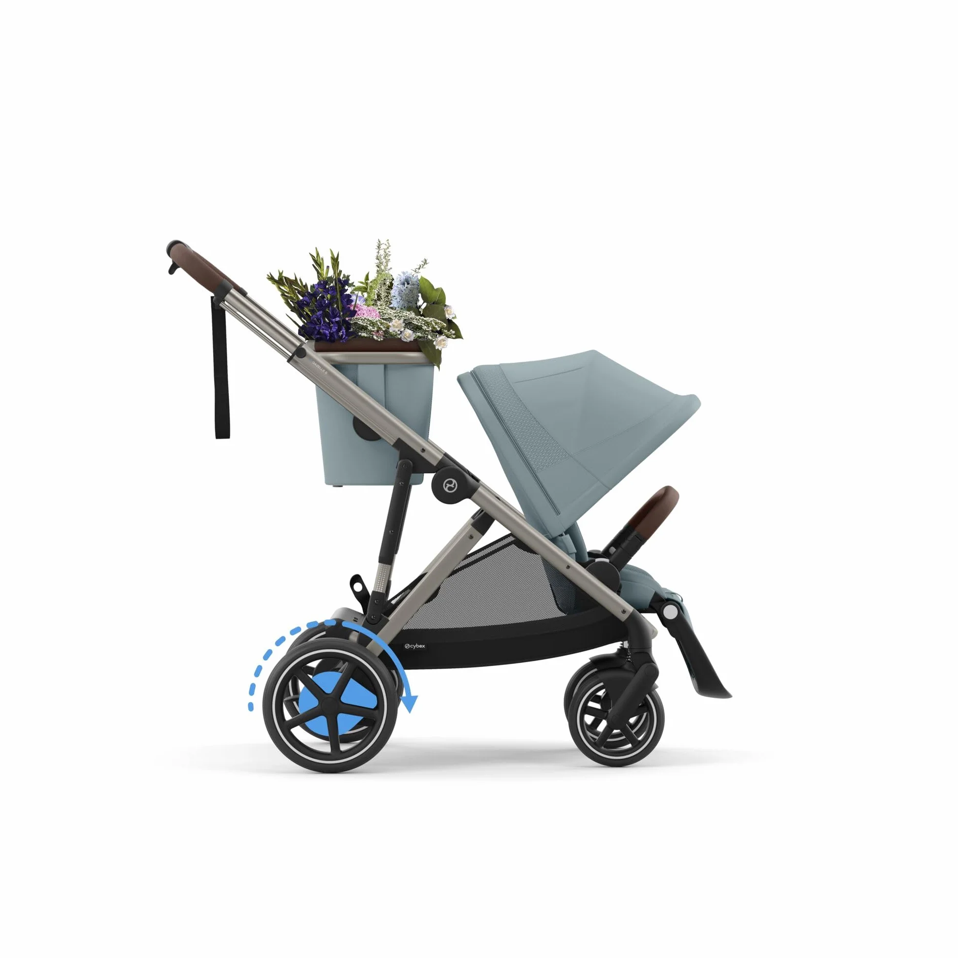 CYBEX Poussette Gold e-GAZELLE S, de la naissance à 4 ans, max. 22 kg, système tout-en-1 avec propulsion électrique, Bleu orageux