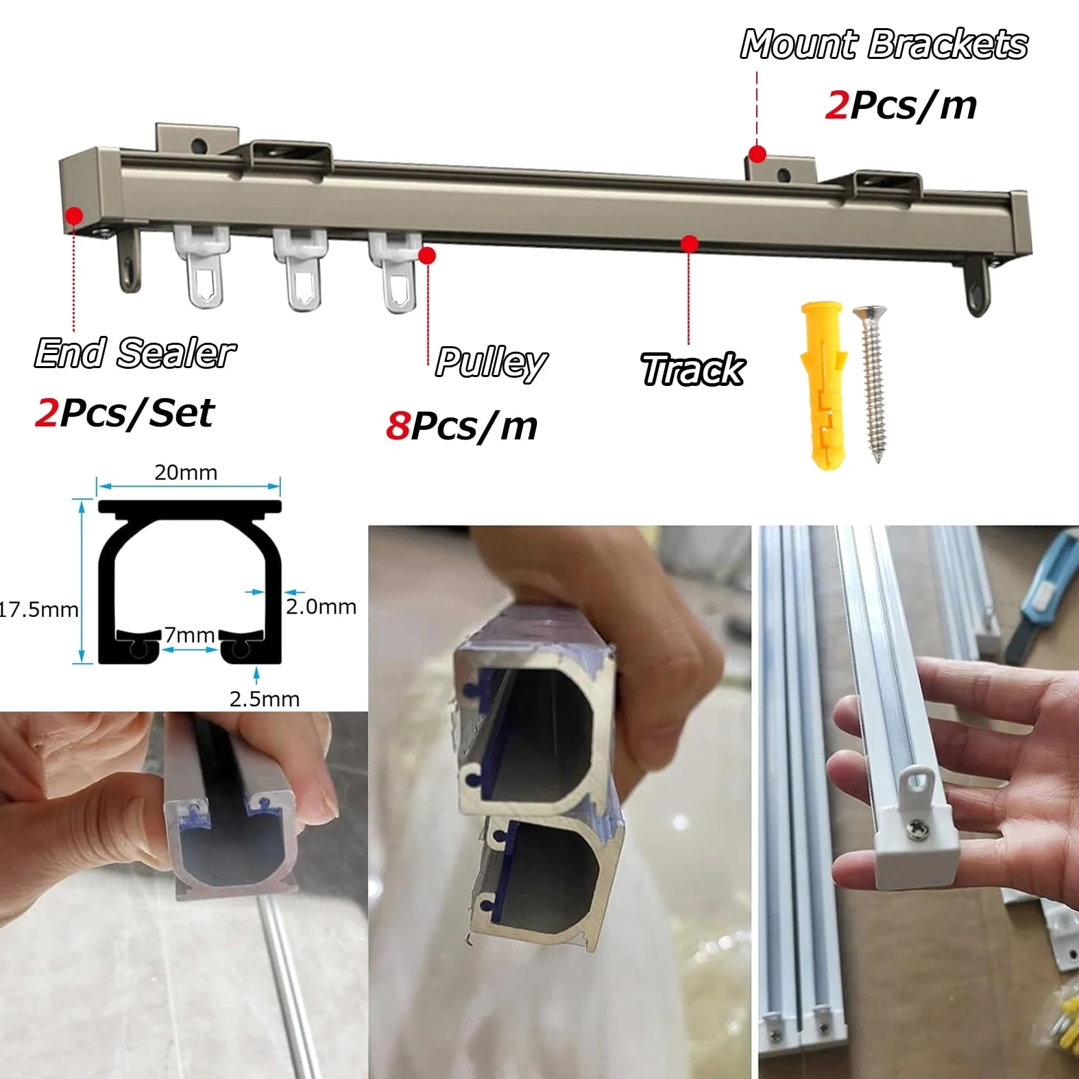 V3VOGUE Rail De Rideau De Plafond en Aluminium 0.5m/1m/3m/6m, Pas Facile À Rouiller, Système De Rail De Rideaux Coulissant Multi-usages pour Séparateur De Pièce Douche Salon Chambre