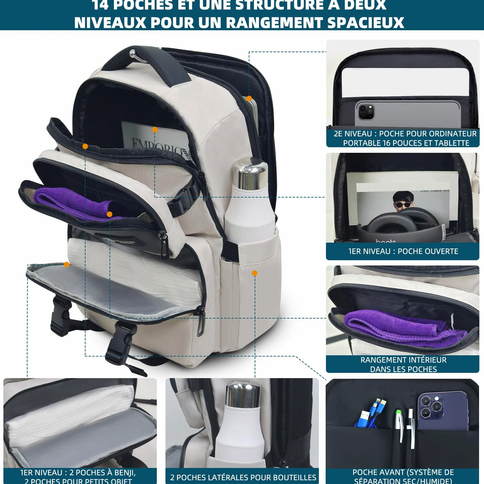 Sac à dos Isotherme, sac à dos Isotherme étanche et anti-fuites pour Hommes et Femmes, idéal pour la Plage, les Pique-niques, le Camping, les Voyages et la Pêche