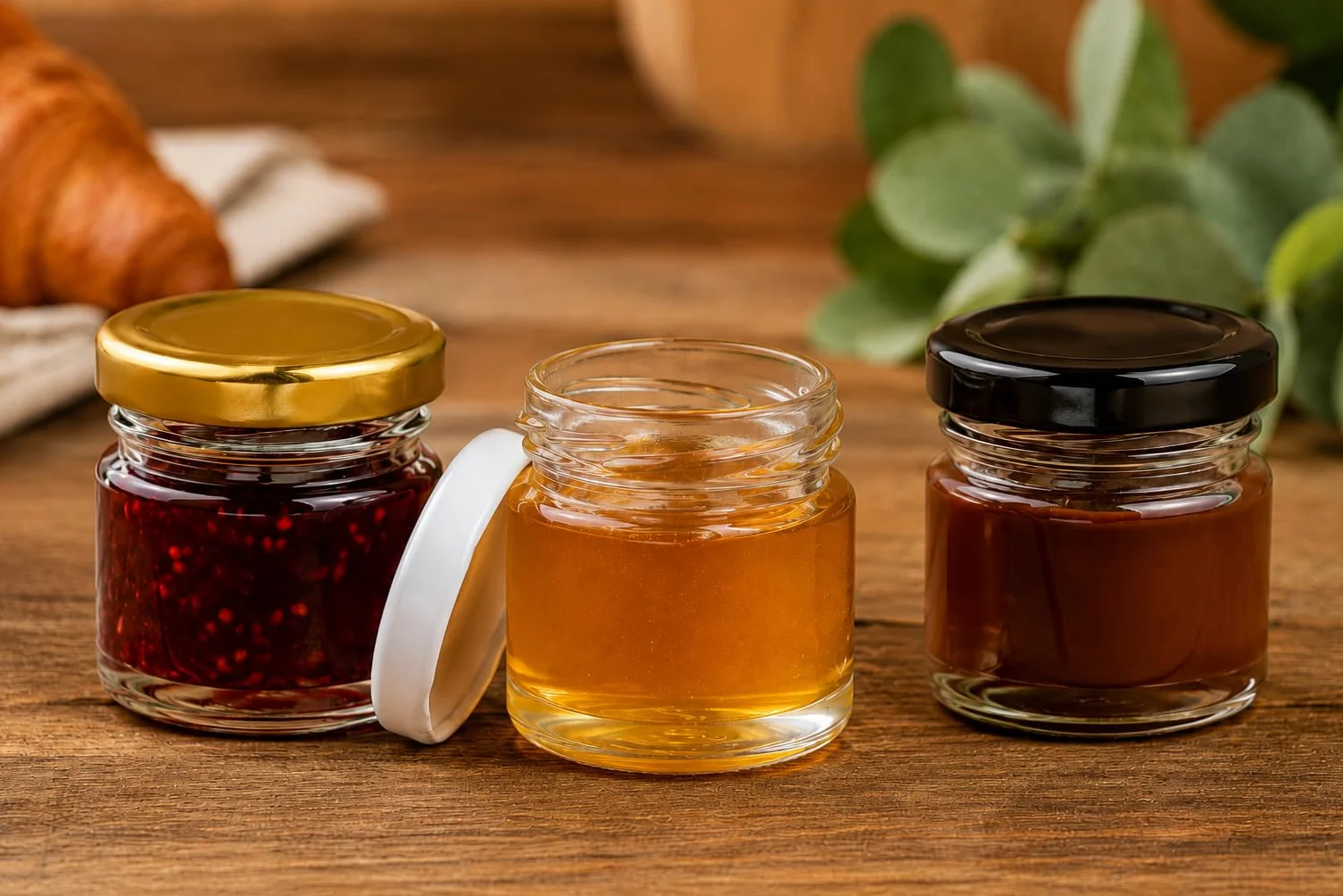 Mini Pots en Verre 40 ml à Épices avec Couvercle à Visser, Lot de 100 Bocaux Ronds à Confiture et Miel (Couvercles Dorés)