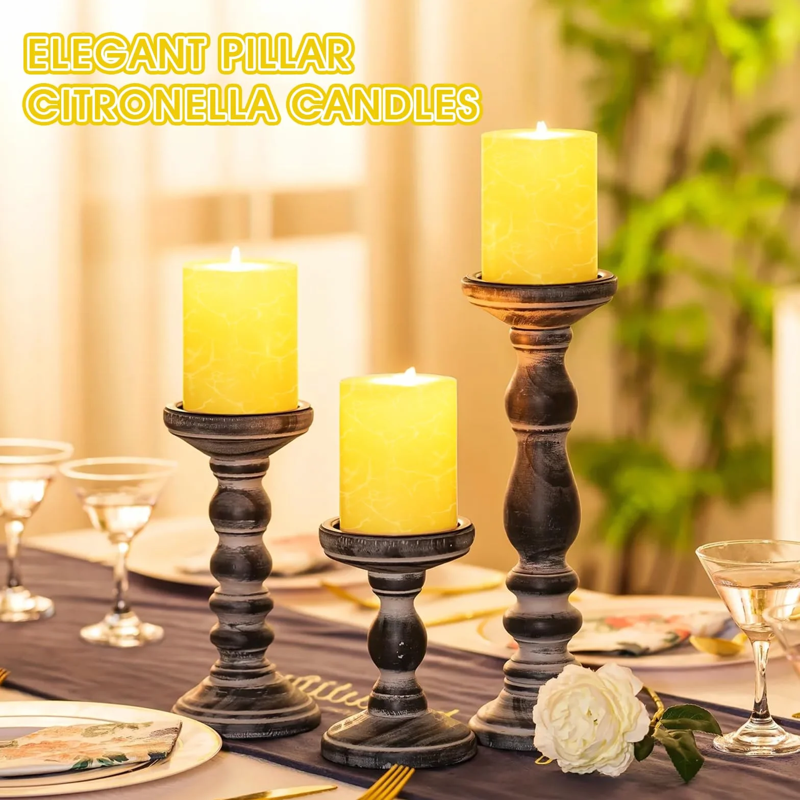 Bougies Citronnelle 4PC Bougies Piliers Décoratives Parfumées 120 heures Sans Fumée