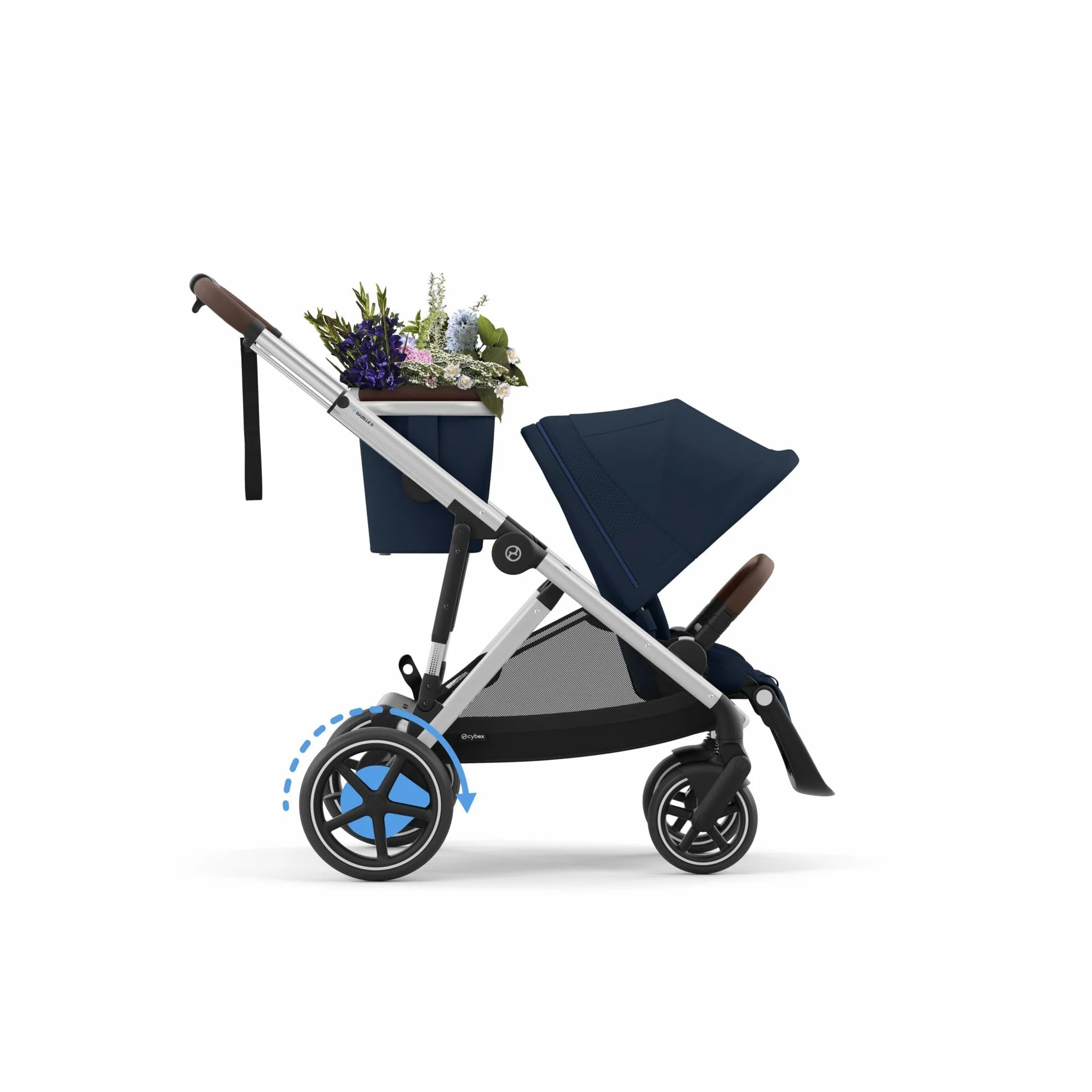 CYBEX Poussette Gold e-GAZELLE S, de la naissance à 4 ans, max 22 kg, système tout-en-1 avec propulsion électrique, bleu océan