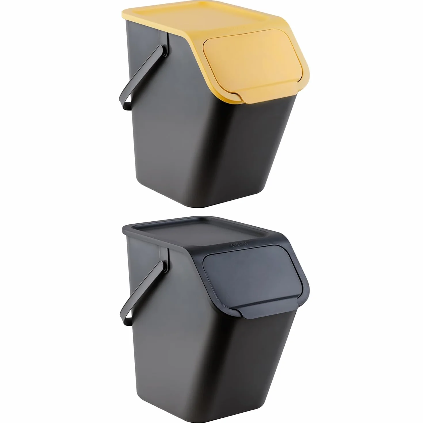 Set de Poubelles de Cuisine 25L Noir et Jaune 2 Pièces avec Couvercle Recyclage Plastique Durable
