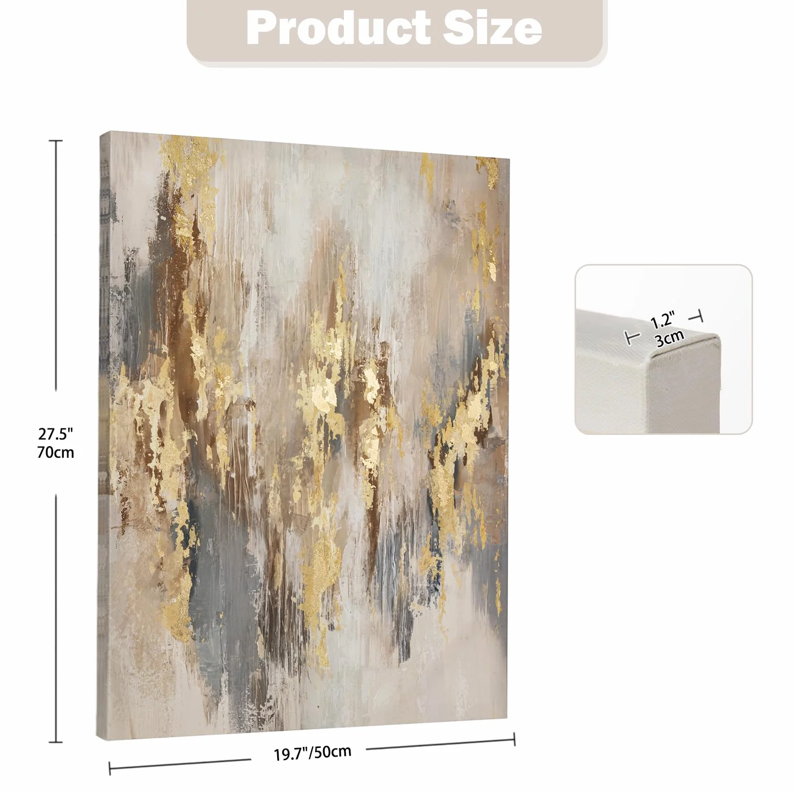 Peinture sur toile 70 x 50 cm - Structures dorées - Art abstrait - Décoration murale