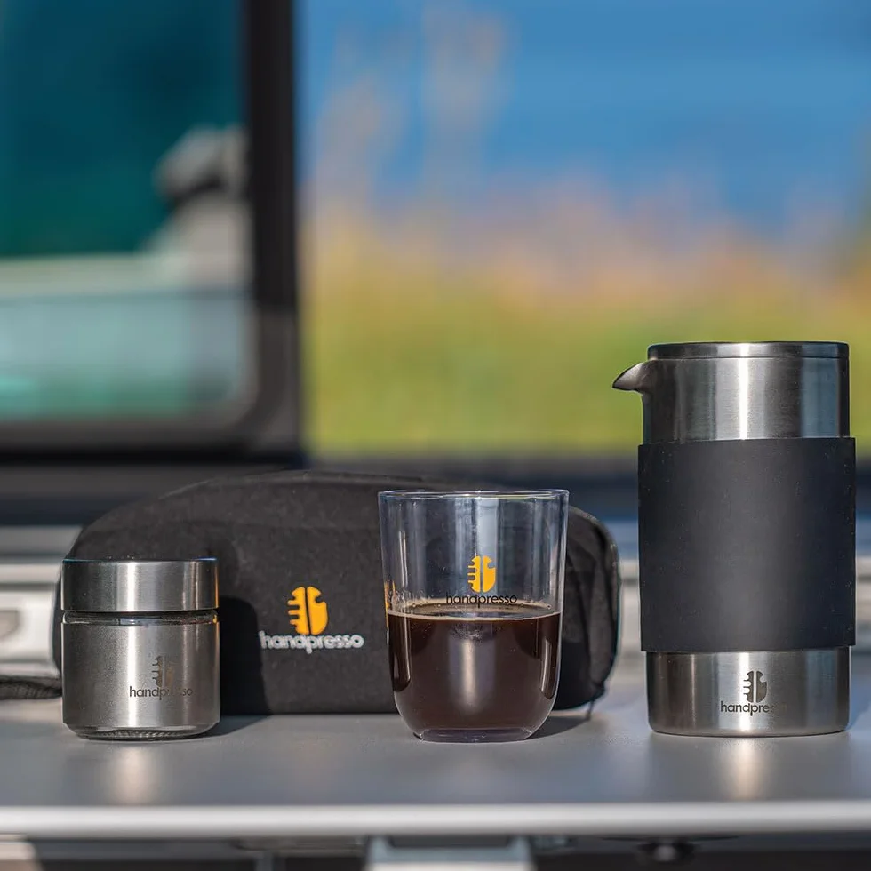 Handpresso Travel Press cafetiere a piston compacte INOX double paroi isolante 0,35 l 3 Tasses mini cafetiere portable voyage