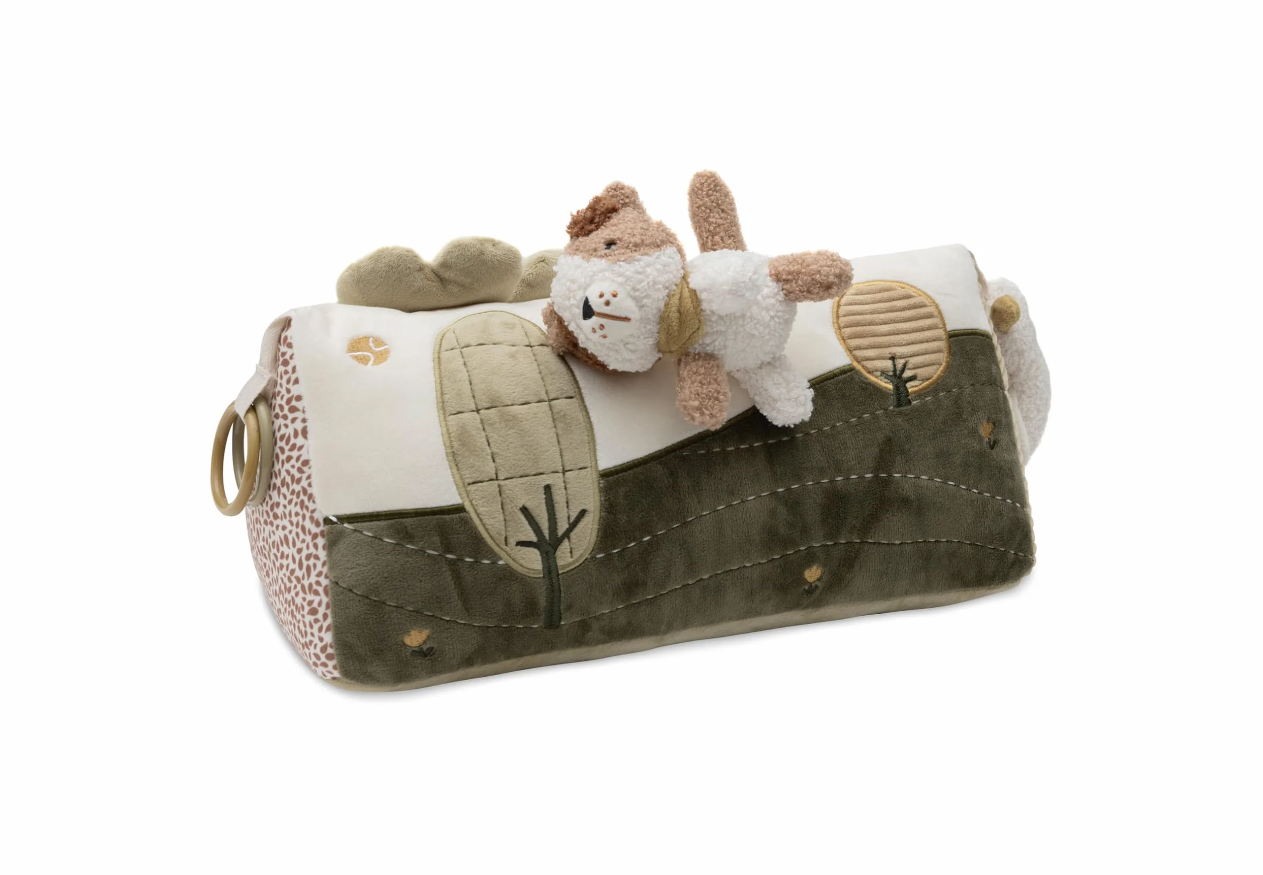 Jollein Coussin d’Activités Tiny Park Tummy Time avec Animaux Miroir Papier Froissé Jouet Bébé Sensoriel
