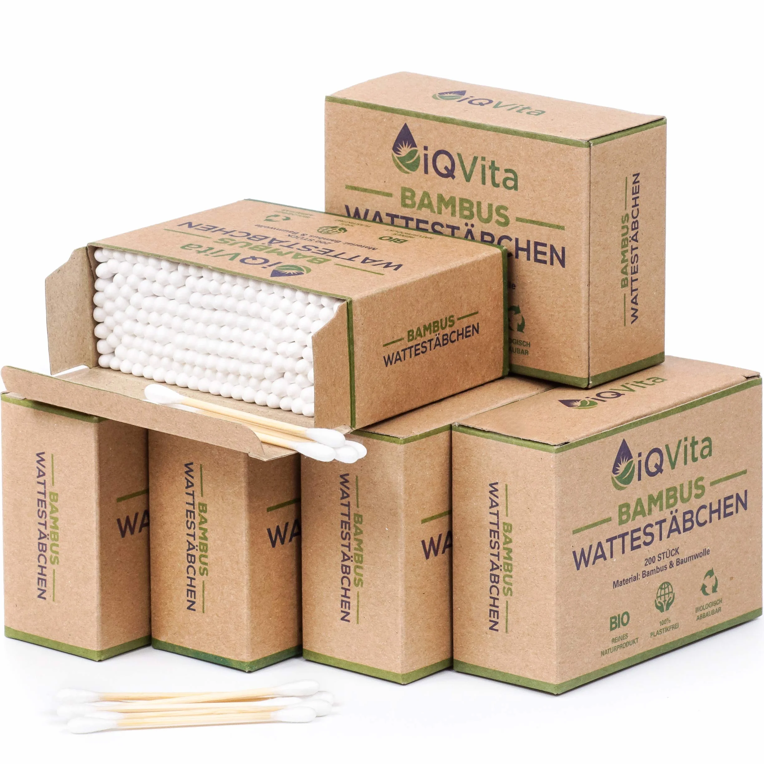 Lot de 6 paquets de 200 cotons-tiges en bambou - 100% sans plastique, biodégradable