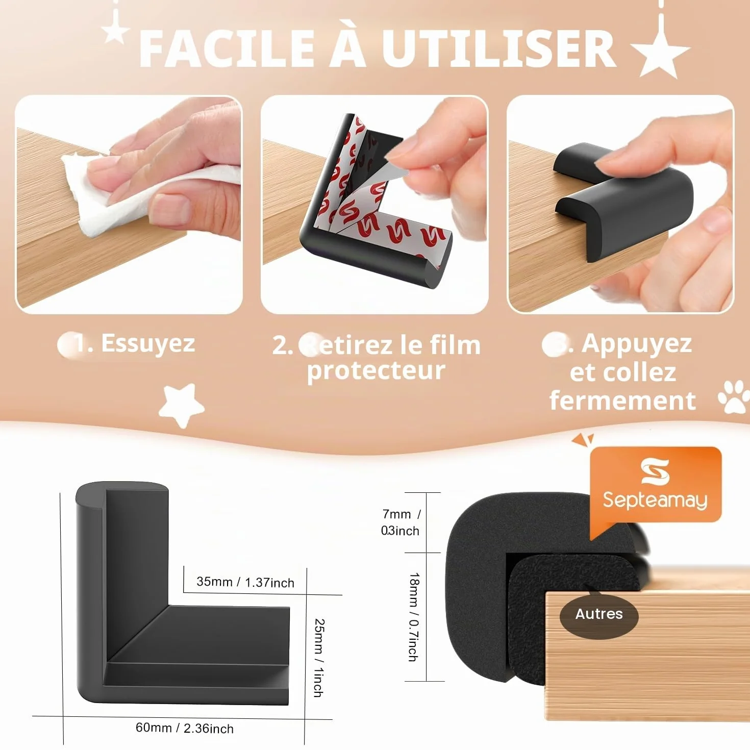 Lot de 12 Coins de Table Protection Bebe, Mousse Souple, Protection Angle pour Meubles, Noir