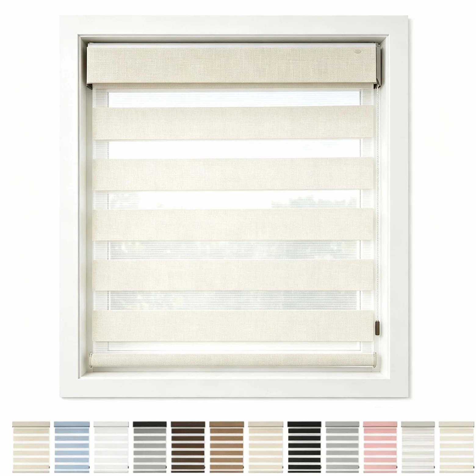 Store Enrouleur Jour Nuit Double Tissu Zébré, Protection Solaire, Blanc | Store Enrouleur Jour Nuit Zébré Double Tissu, Rideau Occultant Protection Solaire pour Fenêtre(Beige,W 40 x H 150 cm)
