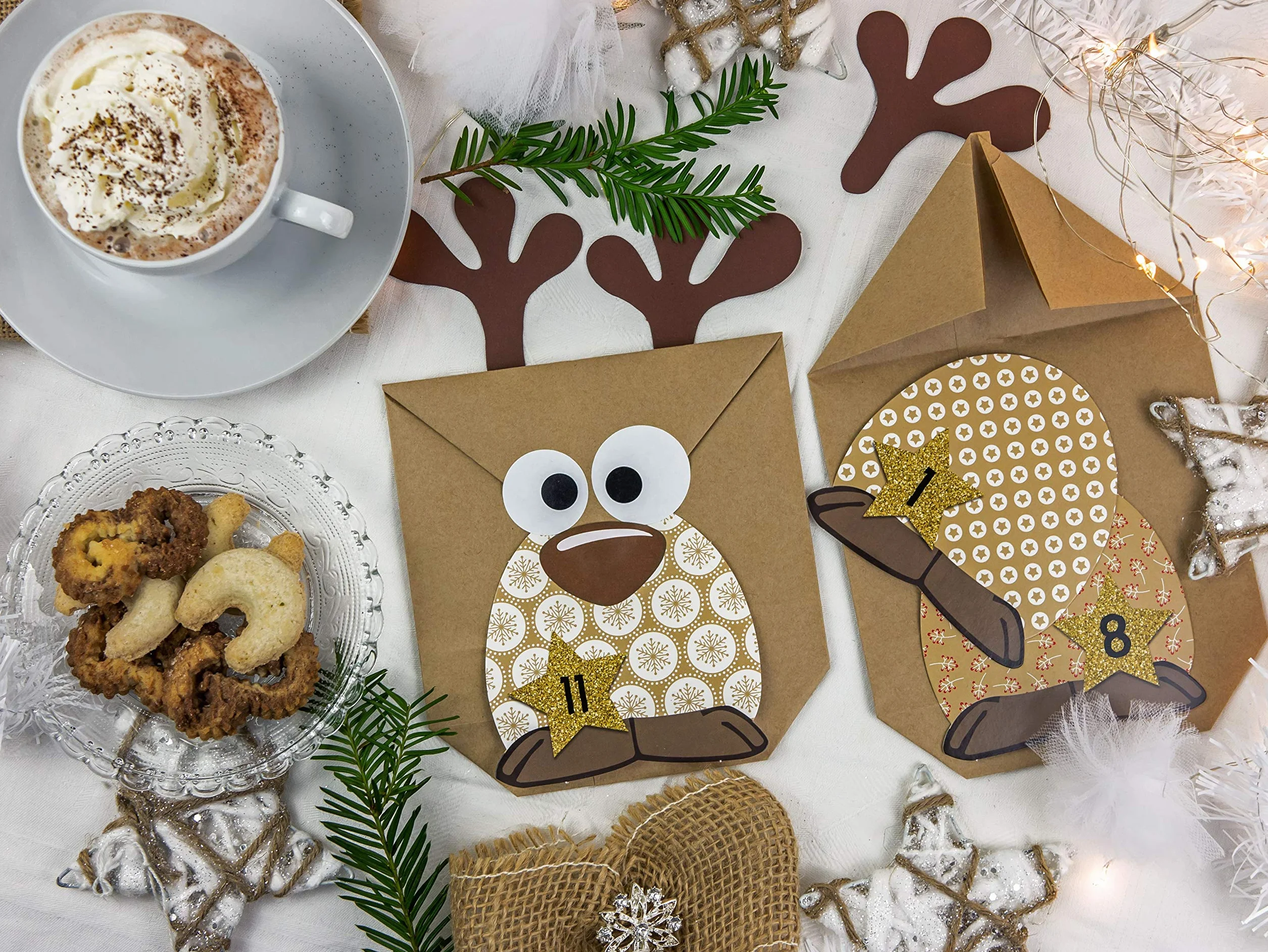 Papierdrachen Calendrier de l'Avent à remplir - Renne au Ventre Brun - 24 Sacs à Personnaliser - Noël pour Enfants