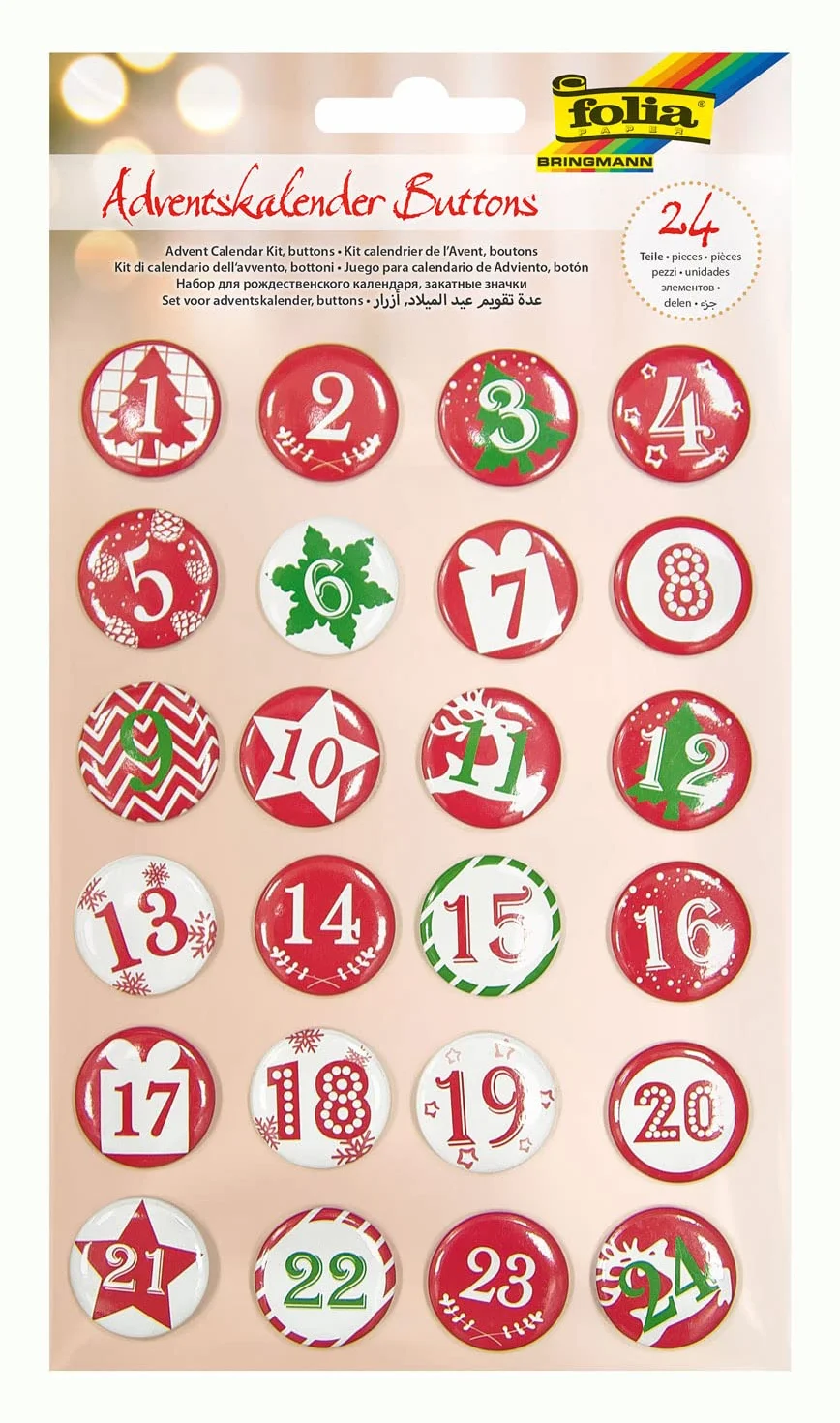 Folia Boutons Calendrier Avent Chiffres 1-24 Fixer Sacs Toile Jute Cadeaux