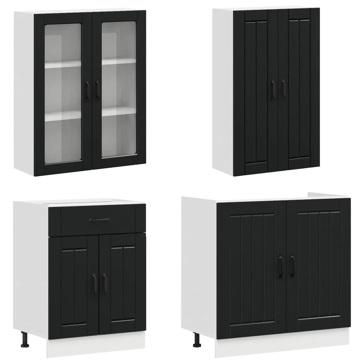 Lucca Lot de 8 armoires de cuisine en bois noir