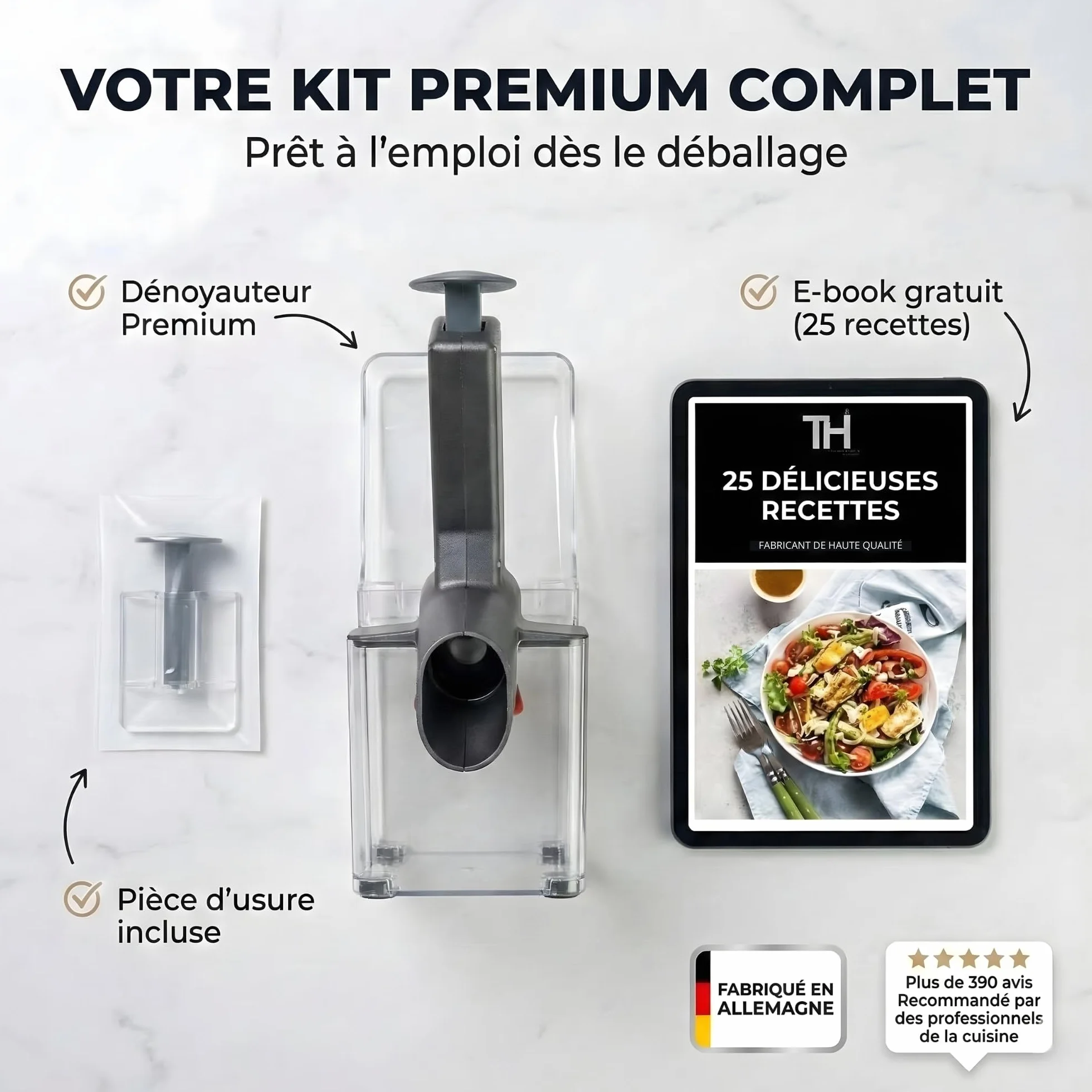 Thiru Premium Dénoyauteur de cerises grande capacité anti-éclaboussures Made in Germany