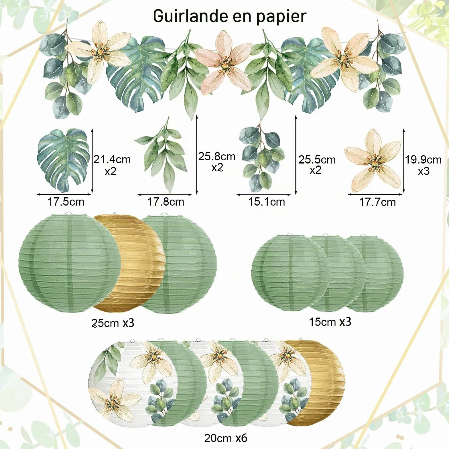 Lot de 13 lanternes en papier pour décoration de jardin, eucalyptus, communion, baby shower
