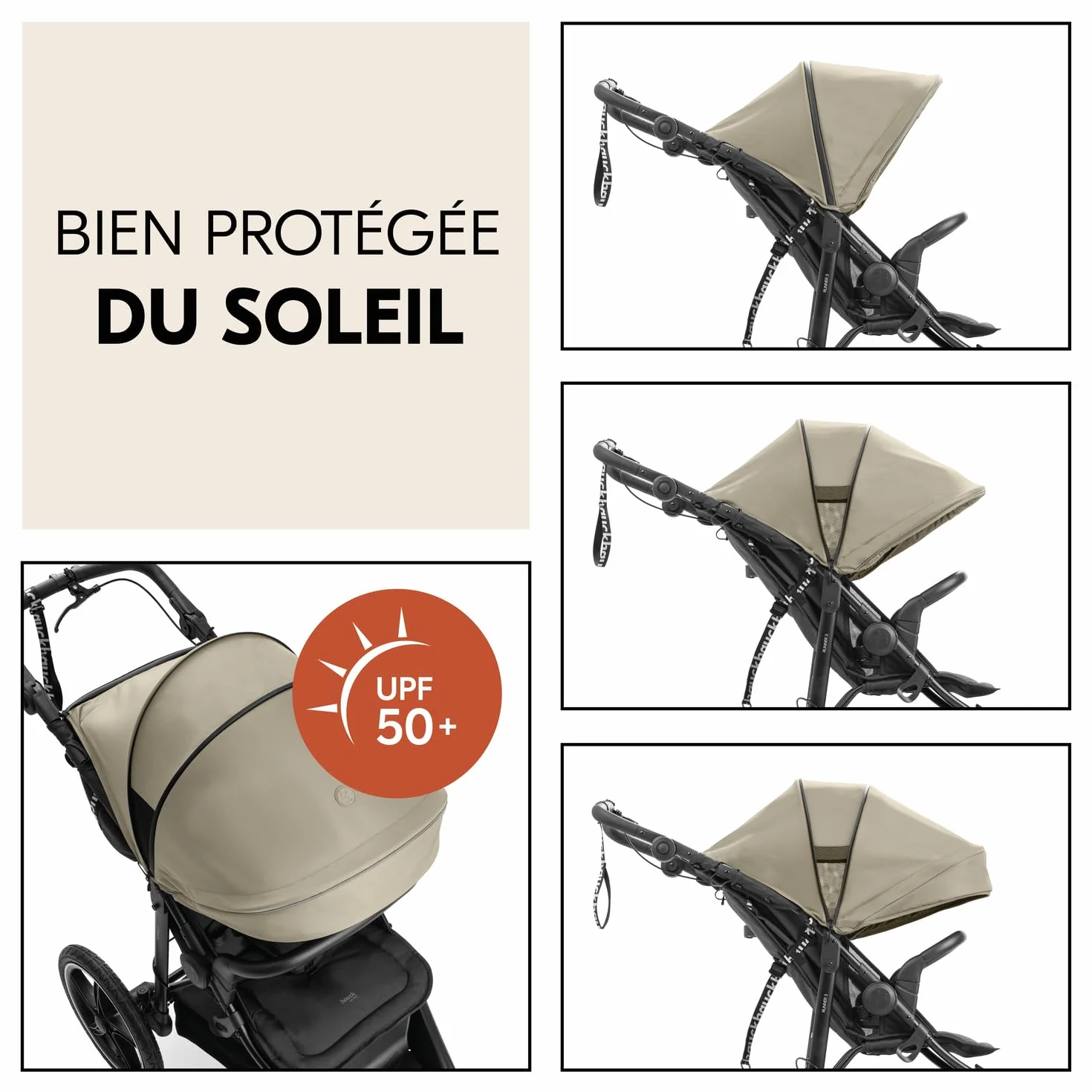 Hauck Runner 3 Olive Poussette 3 Roues Bébé Grandes Roues Air Suspension Frein à Main Canopy XL Fenêtre Maille Panier Couvercle Inclinable Porte-Gobelet 22 kg