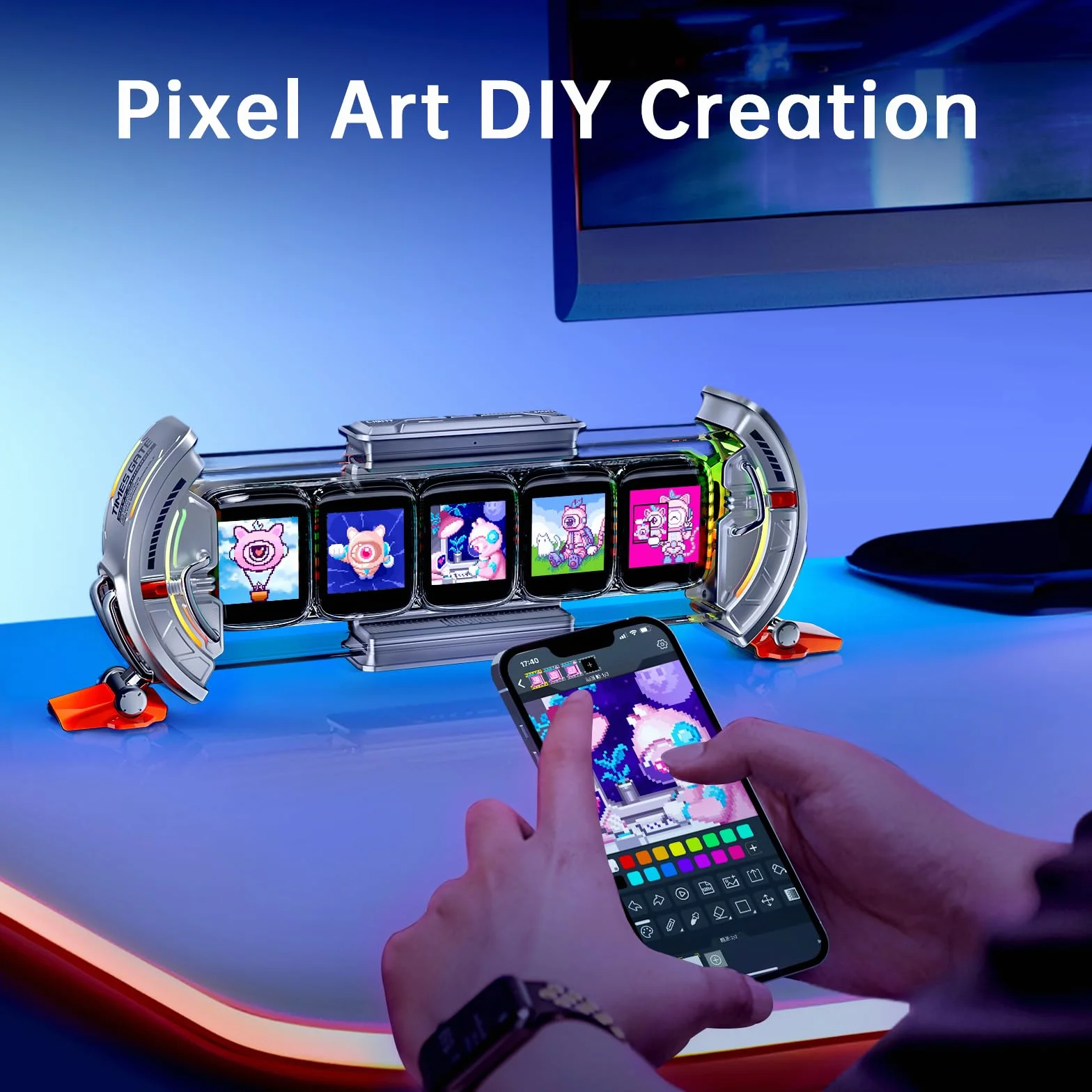Divoom Times Gate WiFi Pixel Art Display, 5x128x128 IPS LED Clock with APP Control for Gaming Room Silver