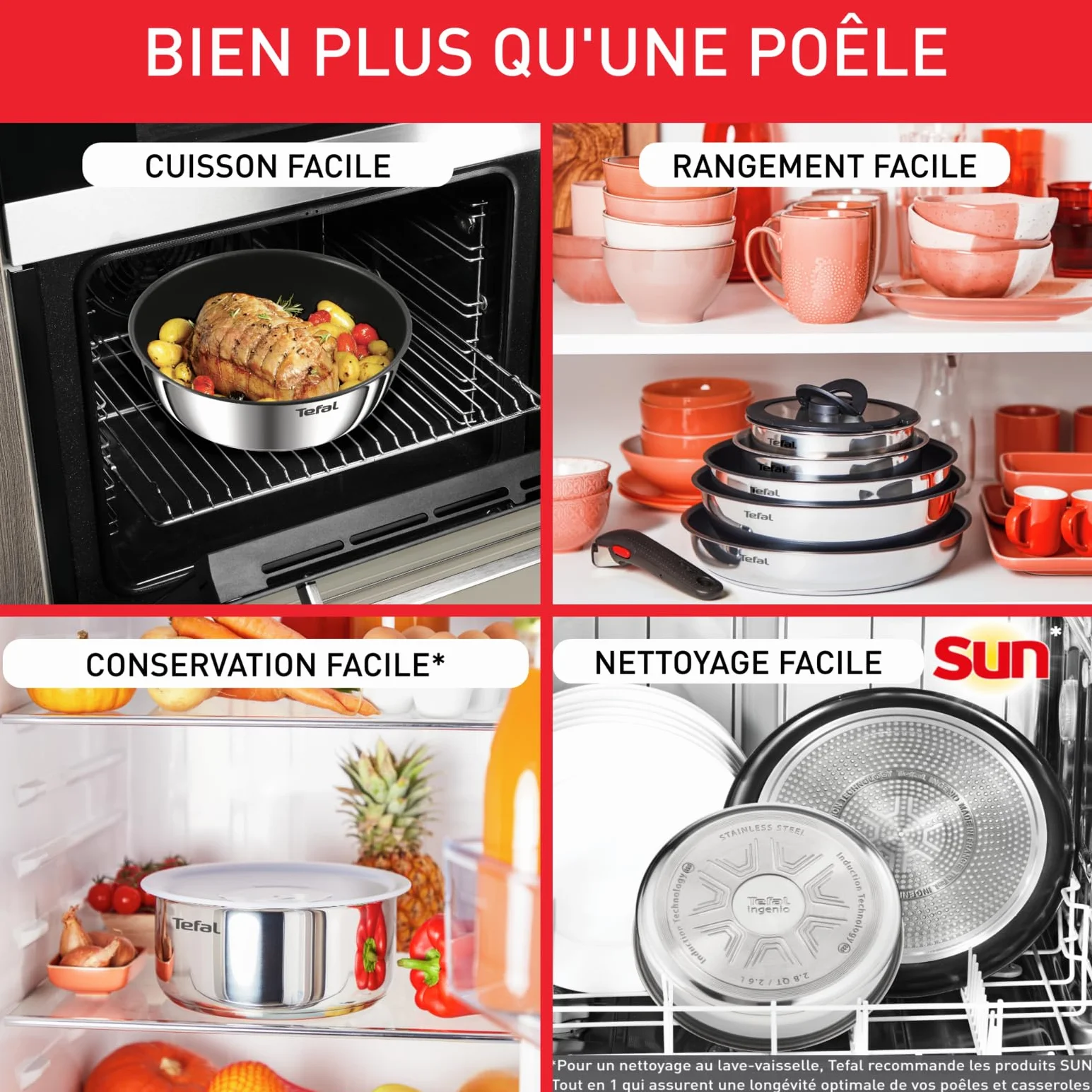 Tefal Ingenio Emotion L897S504 Lot 2 Poêles 2 Casseroles Poignée amovible Induction Acier inoxydable Antiadhésif