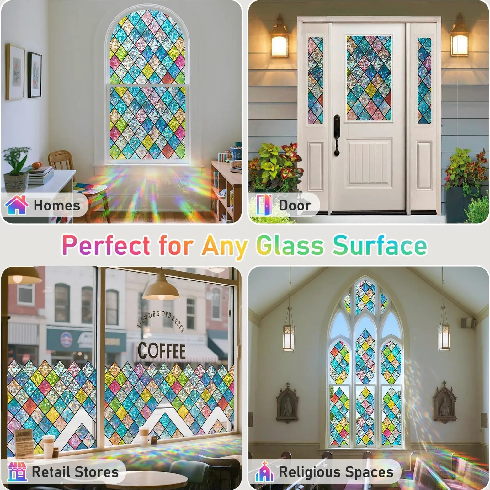 Beautysaid Film de fenêtre en Verre dépoli avec Motif Arc-en-Ciel, Anti-UV, Statique, sans Colle, pour Maison, Chambre à Coucher, Salle de Bain, Bureau, 60 x 400 cm