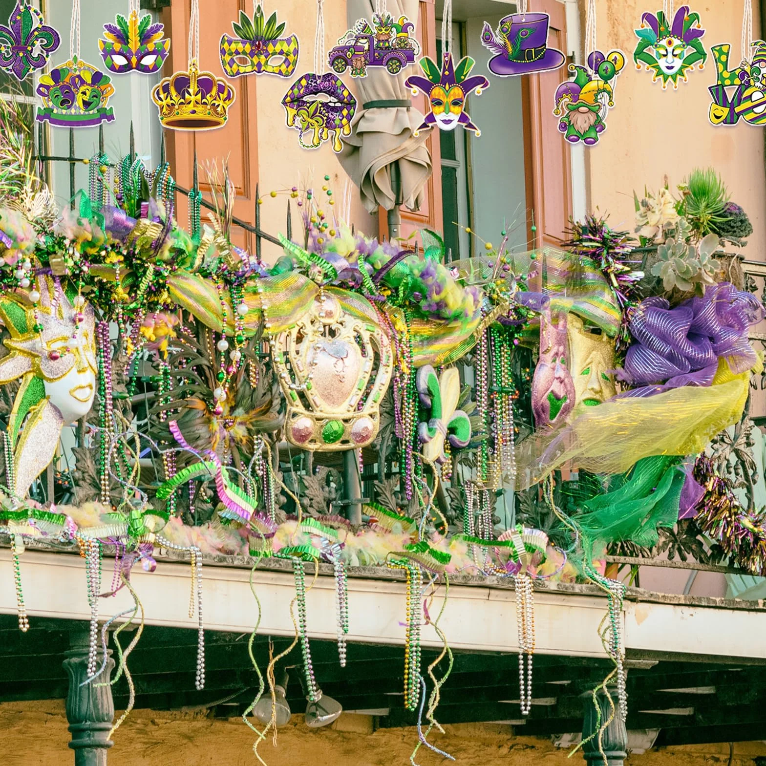 Ornements Suspendus de Carnaval 24 Pièces, Masque de Mascarade Décoration