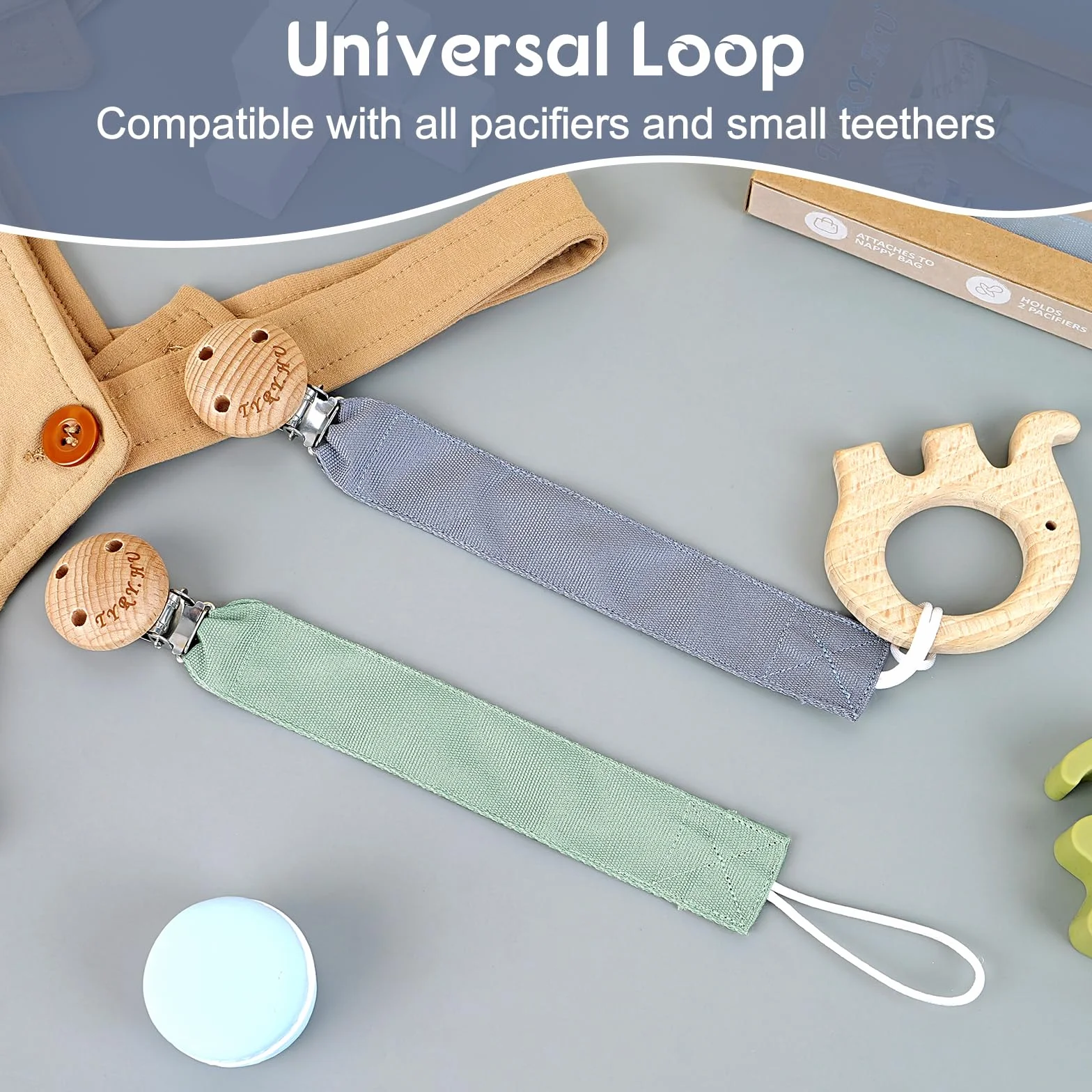 Attache Sucette pour Bébé Tissu Doux Lot de 2 Chaîne pour Nouveau-né