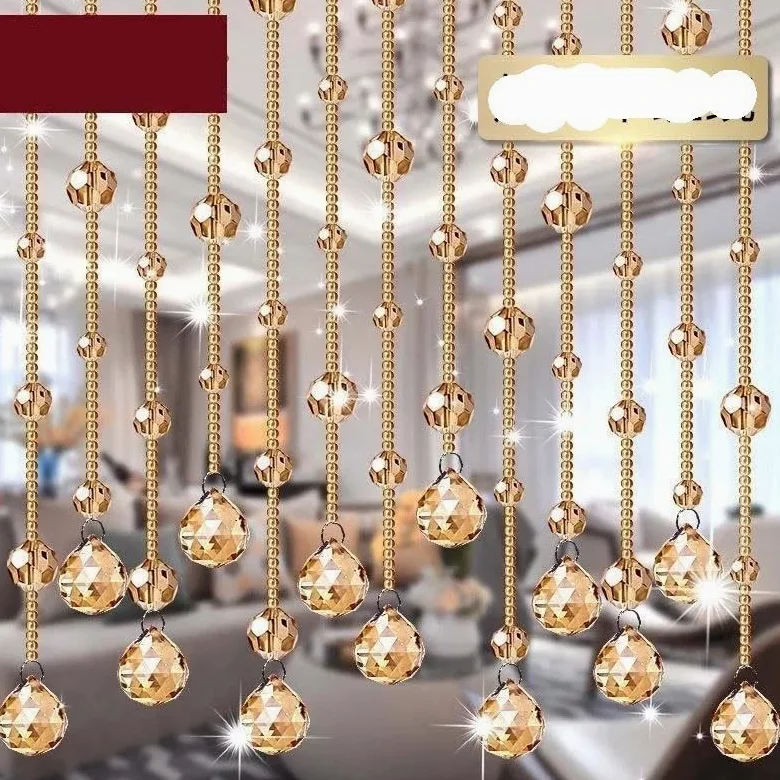 Rideau De Perles De Cristal Rideau de Ficelle Brillant en Perles de Verre Cristal for l'intérieur, for la décoration de Fond de Mariage de Luxe for la Maison(Champagne,0.5m Height 15 pc)