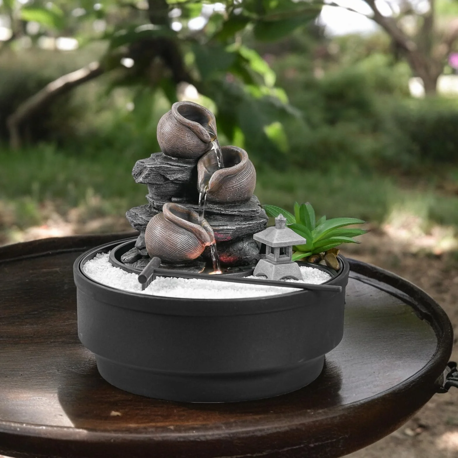 Fontaine d'Intérieur Jardin Zen, Lumière LED, H21 cm - Oasis Zen'Light