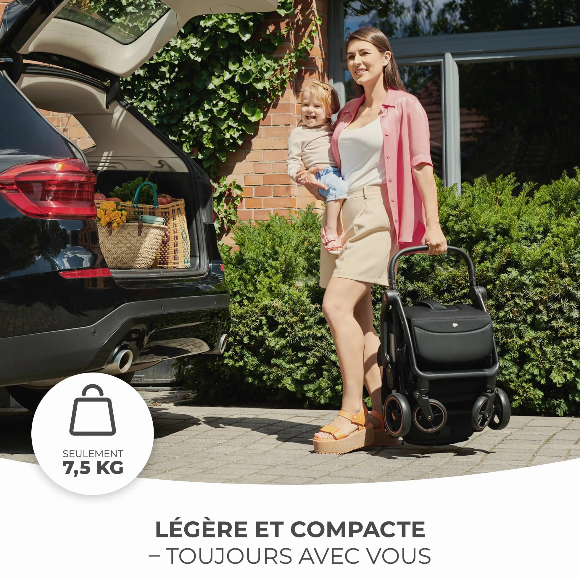 Kinderkraft APINO Poussette Légère 7,5 kg Pliage Automatique Auto Folding Noir