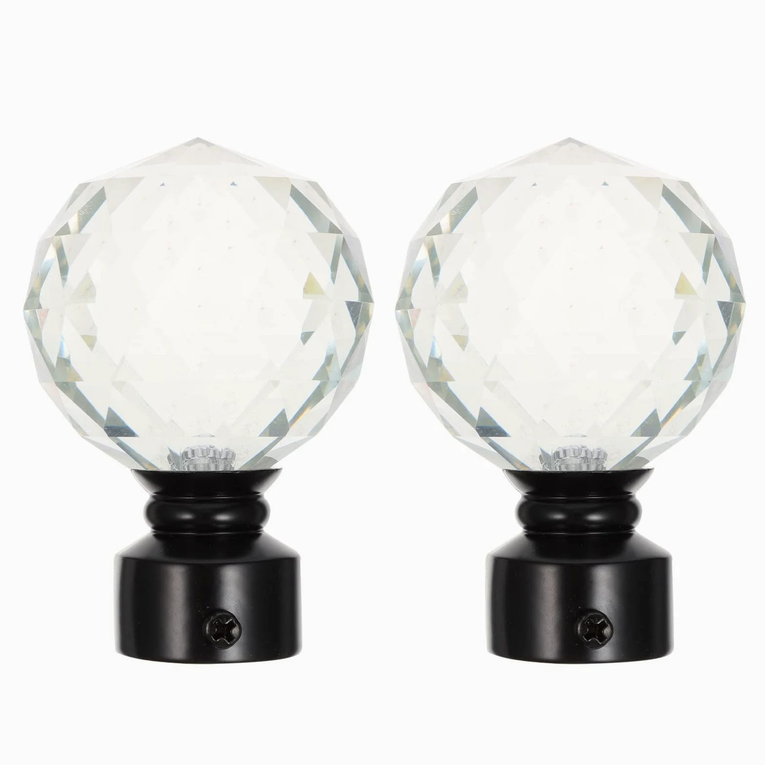 Veemoon Embouts de Tringle à Rideaux en Cristal, Lot de 2, Fer Noir | Style Simple Rétro, pour Maison et Chambre, Accessoires de Finition pour Tige de Rideau