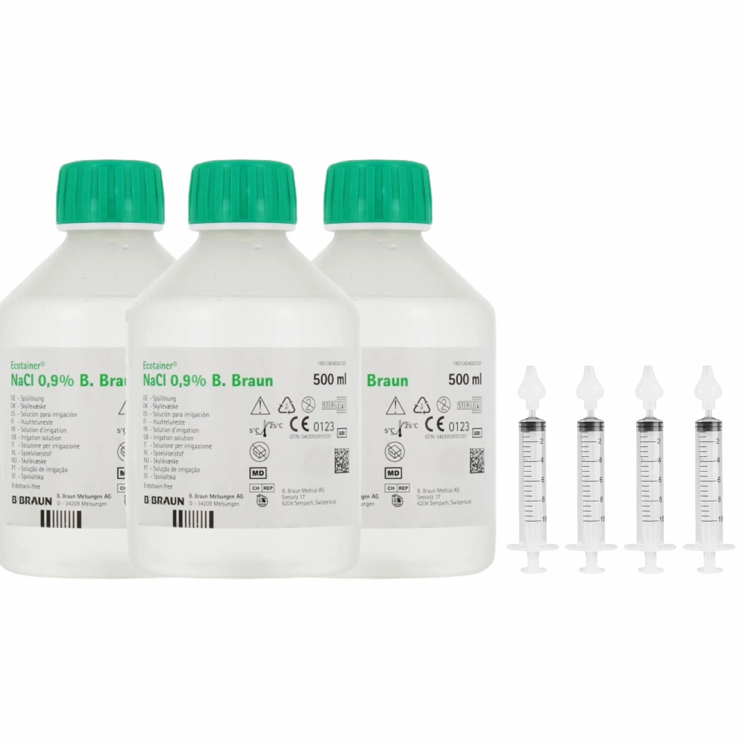 B-BRAUN Sérum Physiologique 500ML Lot de 3 + 4 Seringues Mouche Bébé