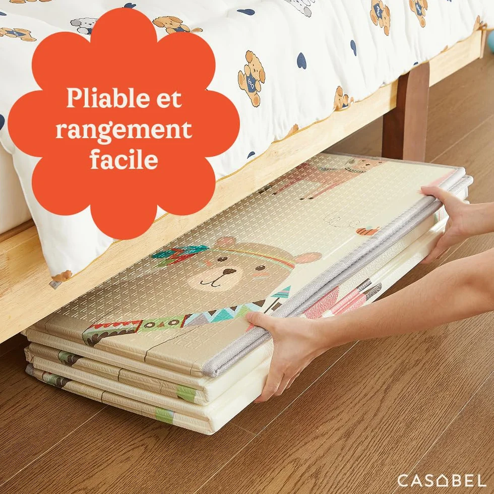 CASABEL Tapis d’Éveil Bébé Évolutif 180×150 cm, Pliable, Imperméable, Épais, Motifs Animaux Forêt