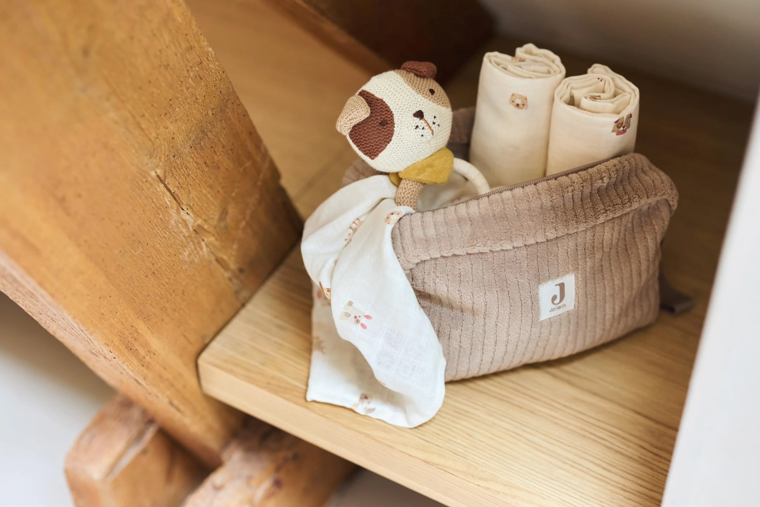 Jollein Trousse Bébé Cloudy Rib Milky Coffee Pochette de Toilette Bébé Fermeture Éclair