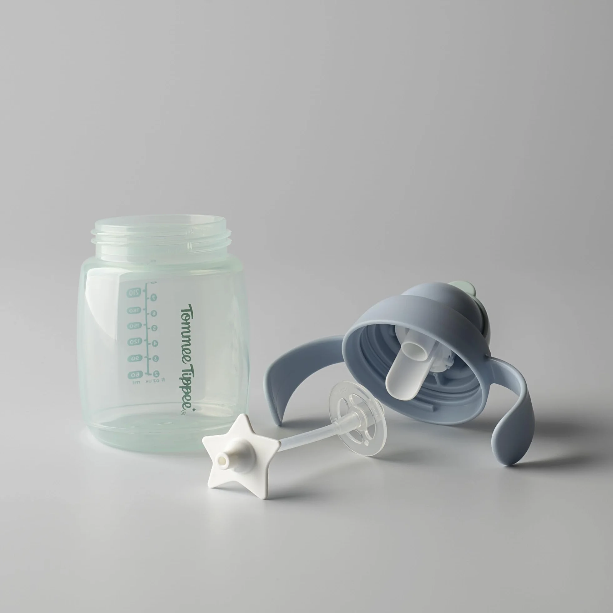 Tommee Tippee Tasse à paille d'apprentissage 240ml pour nourrissons 6 mois+ avec paille lestée silicone poignées Bleu Orange x2