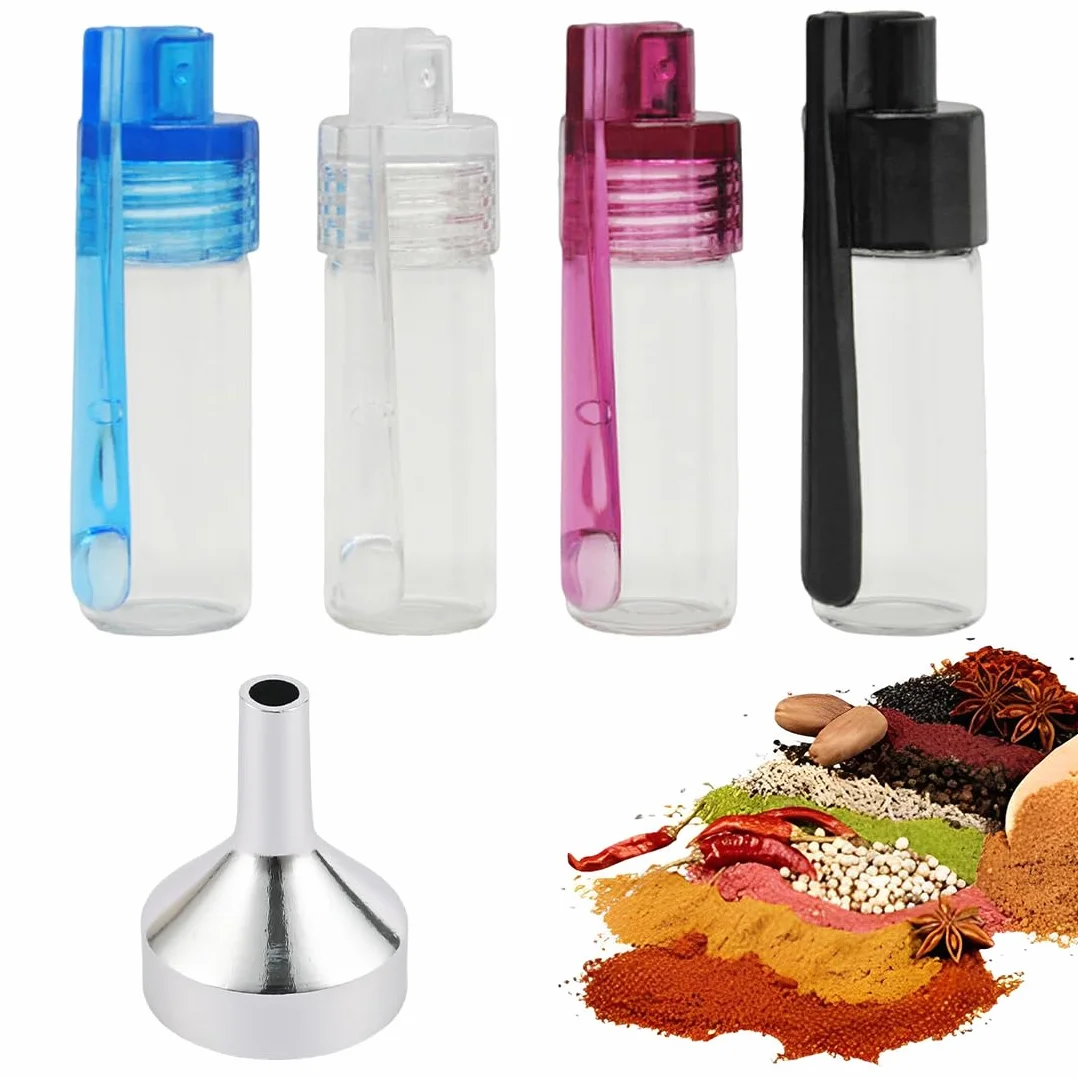 Lot de 4 flacons de poudre à épices en verre étanche avec cuillère doseuse et mini entonnoir