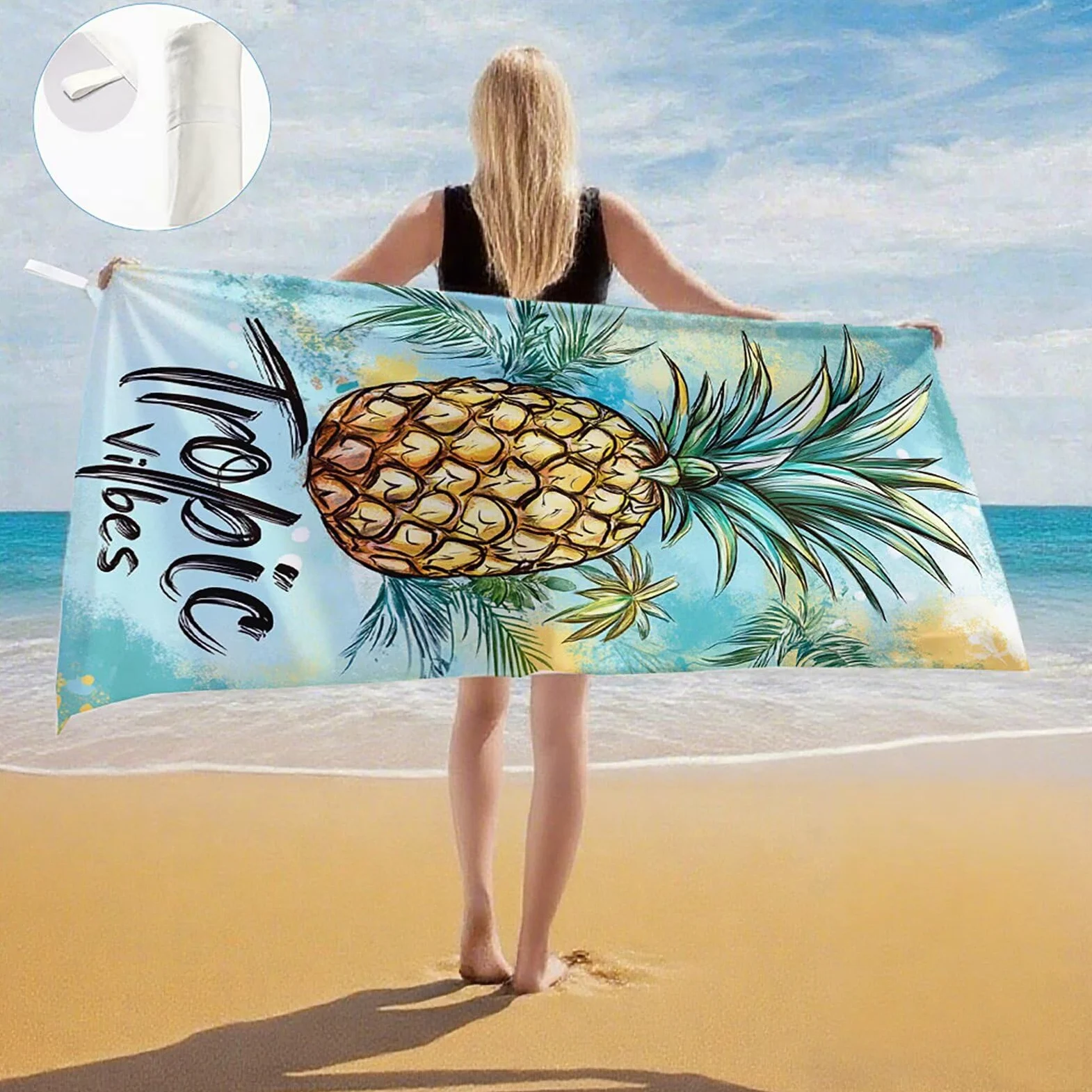 Serviette de Plage Microfibre Serviette Plage 100x220 2 Pack Séchage Rapide, Anti-Sable, Absorbante Fonction Drap de Plage XXL pour Bain, Sport, Voyages, Sauna, Piscine, Yoga, avec Sac Fruit Q-744