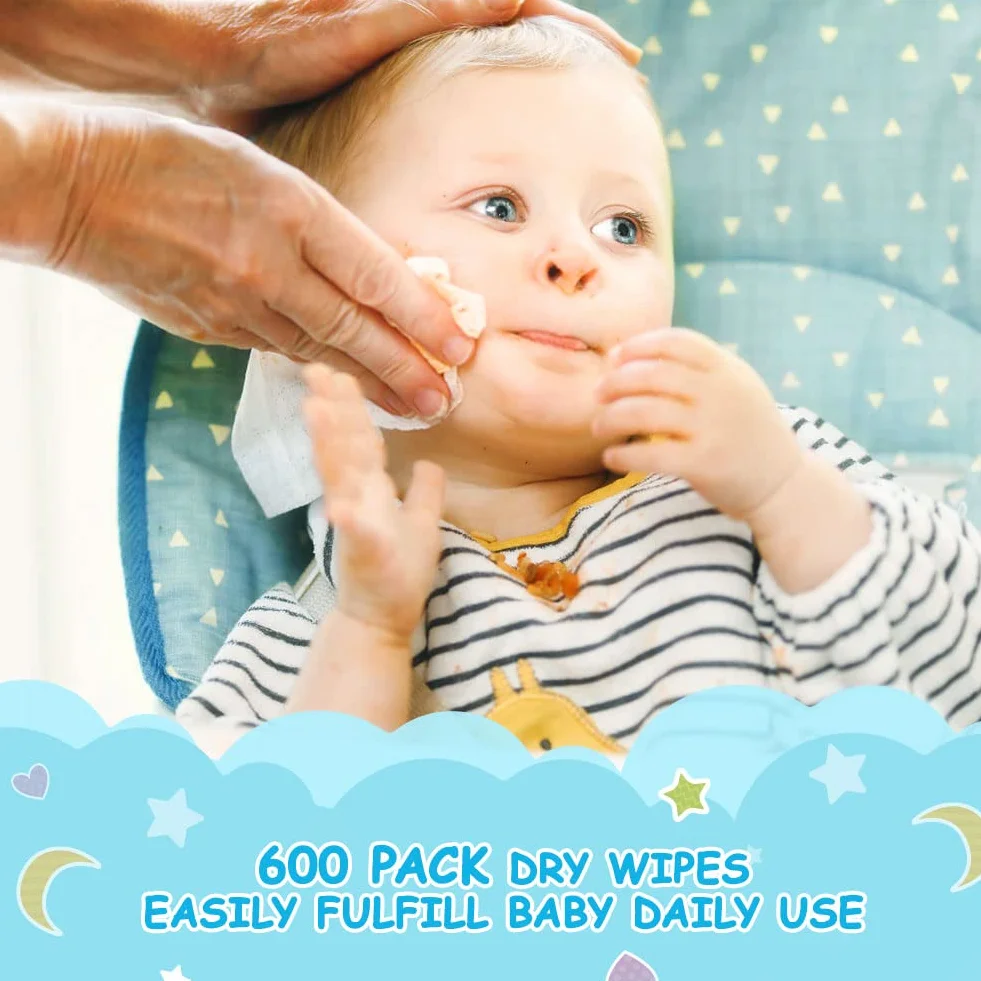Lingettes sèches pour bébé Orighty – Gants de toilette super doux, 100 % non parfumé pour peau sensible