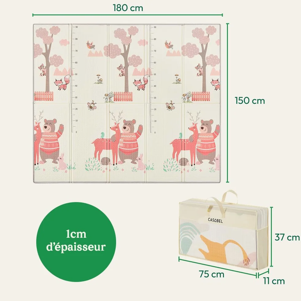CASABEL Tapis d’Éveil Bébé Évolutif 180×150 cm Pliable Imperméable Épais Motifs Forêt