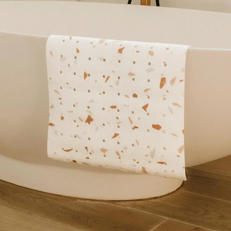 Tapis de Baignoire Bébé Antidérapant 100x40 cm Motif Terrazzo sans BPA Lavable en Machine Anti-moisissure Ventouses