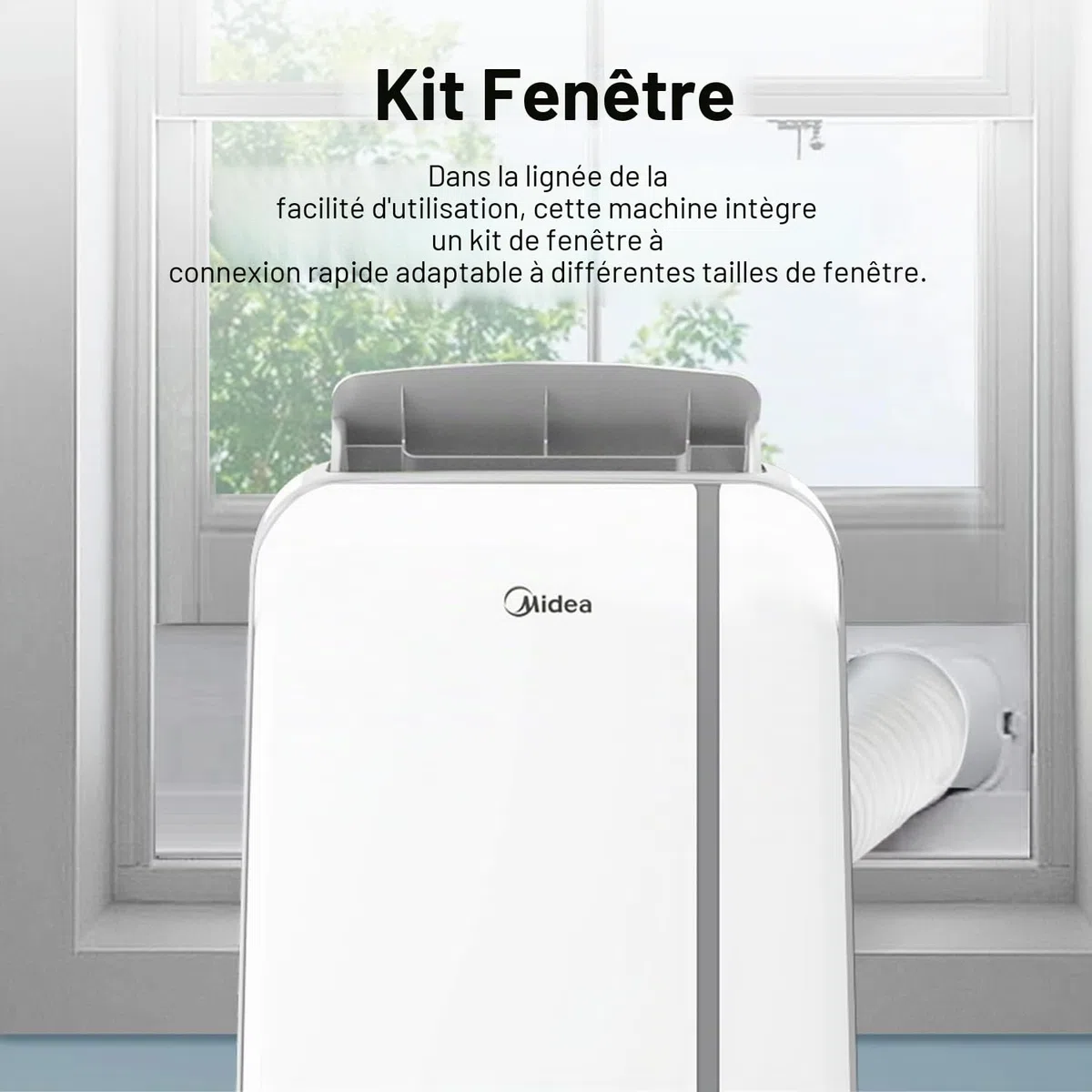 MIDEA Climatiseur portable frigories - Climatiseur portable refroidisseur - Refroidisseur silencieux - Refroidisseur d'air - 3 vitesses avec kit fenêtre et télécommande (12000 BTU | 43m2 | Avec Ligne)