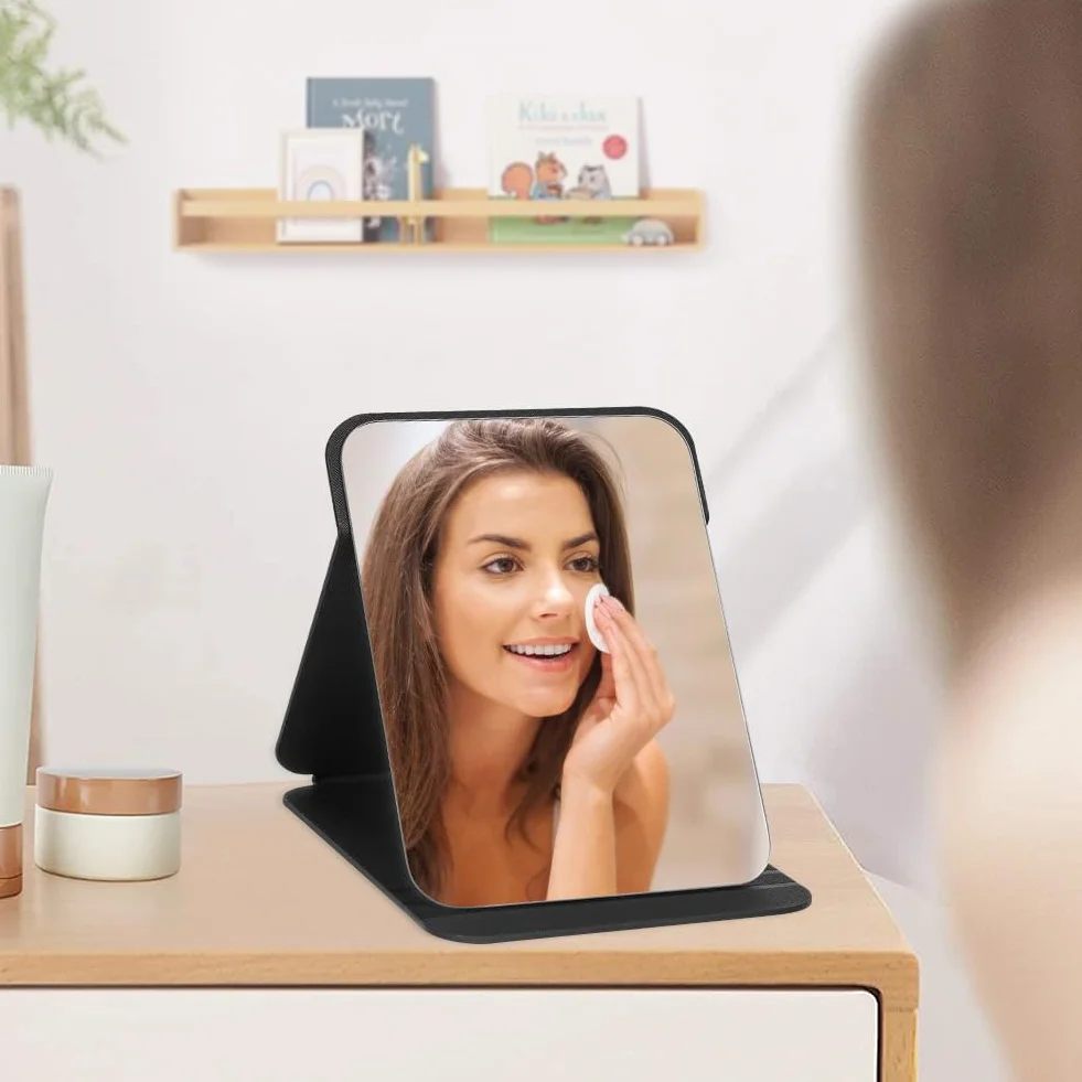 Miroir de Maquillage Portable Table Pliable Super HD Multi Angle Cuir PU 26x18cm