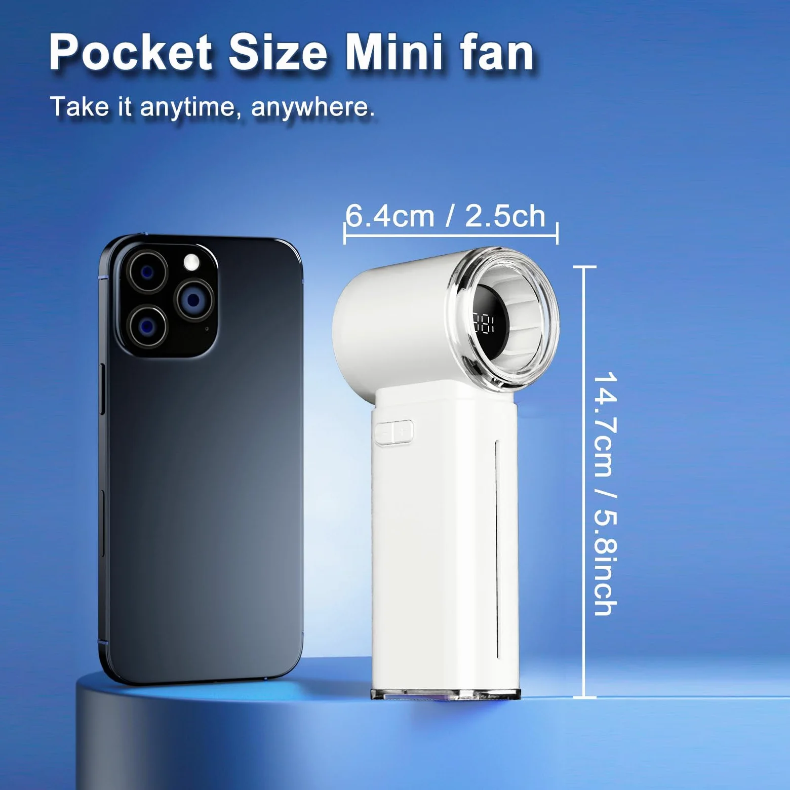 Mini ventilateur brumisateur portable – 5 000 mAh rechargeable avec affichage numérique, 199 vitesses réglables, cadeau d'anniversaire pour homme et femme, voyage, extérieur, maison, bureau (blanc)