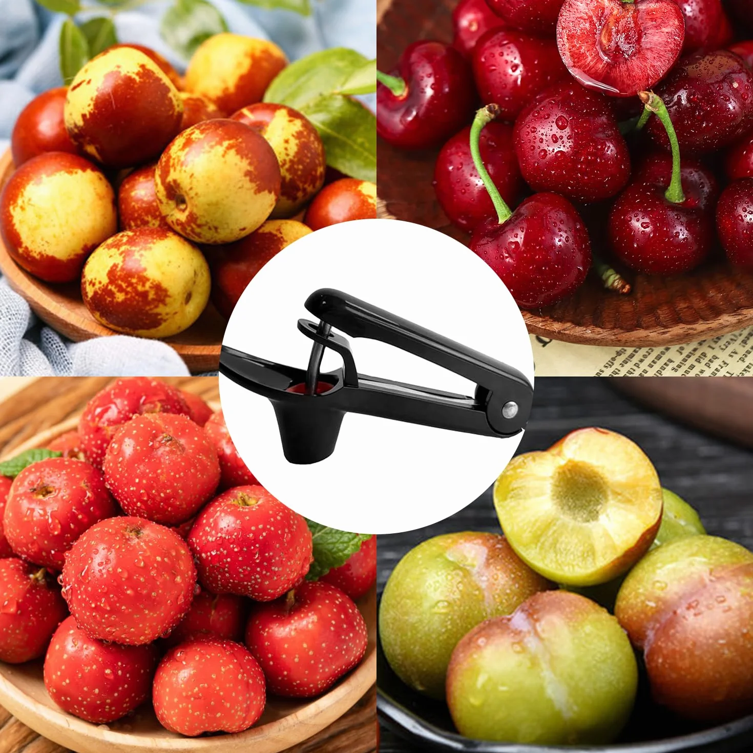 Dénoyauteur Cerises Manuel en Acier Inoxydable - Snocciolateur pour Olives & Fruits à Noyau, Outil pour Confiture et Desserts (Noir)