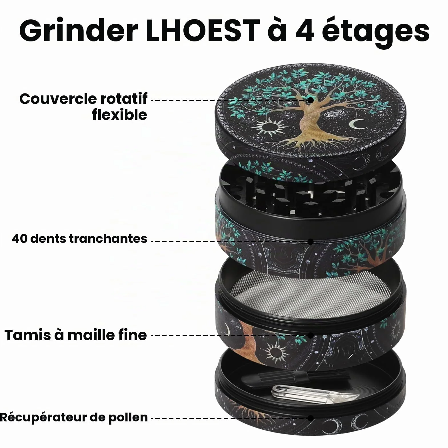 Effriteuse Grinder 63 mm Grattoir Brosse Plastique Motif d'Arbre