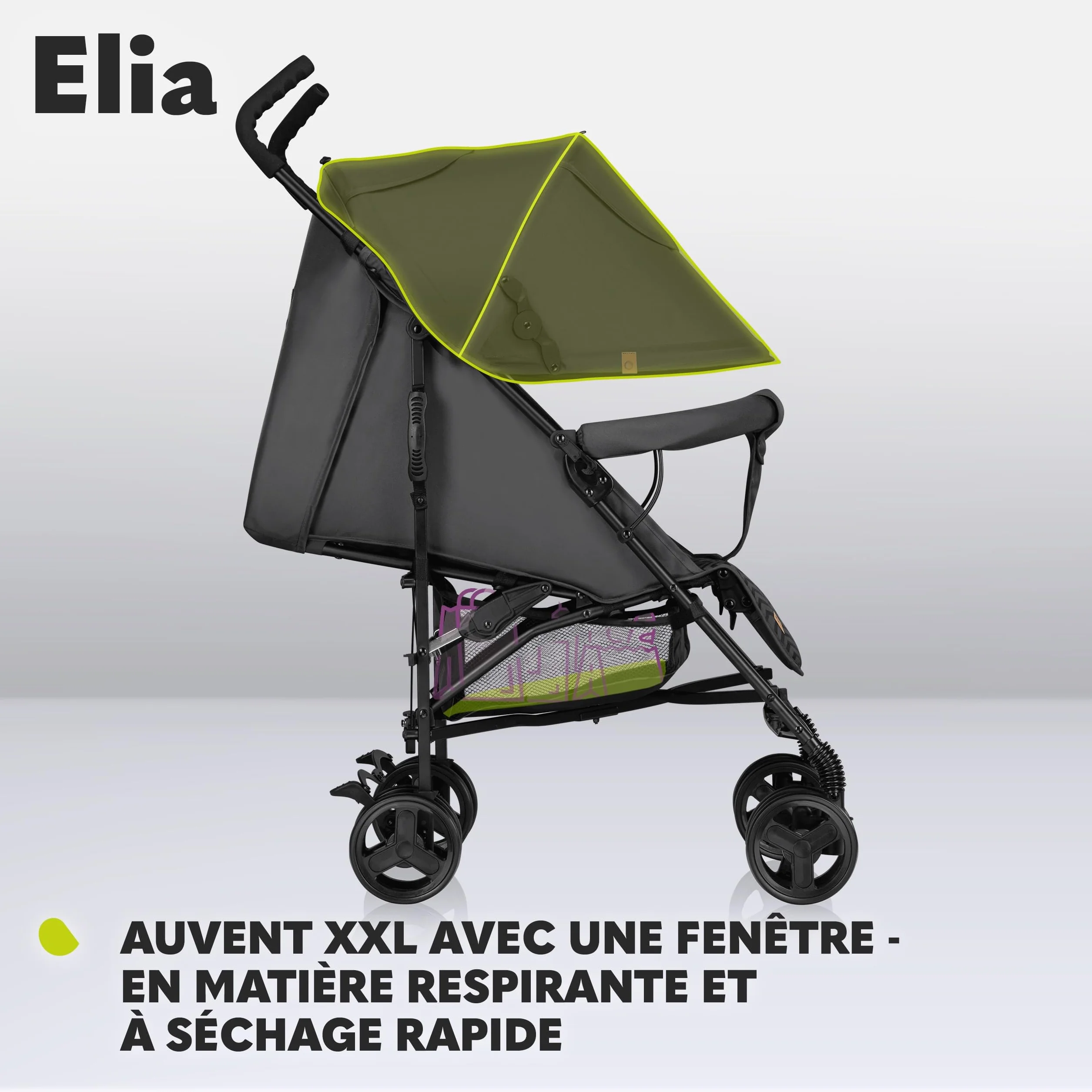 LIONELO Elia poussette canne 15 kg réglage dossier position couchée grand panier pliage rapide moustiquaire